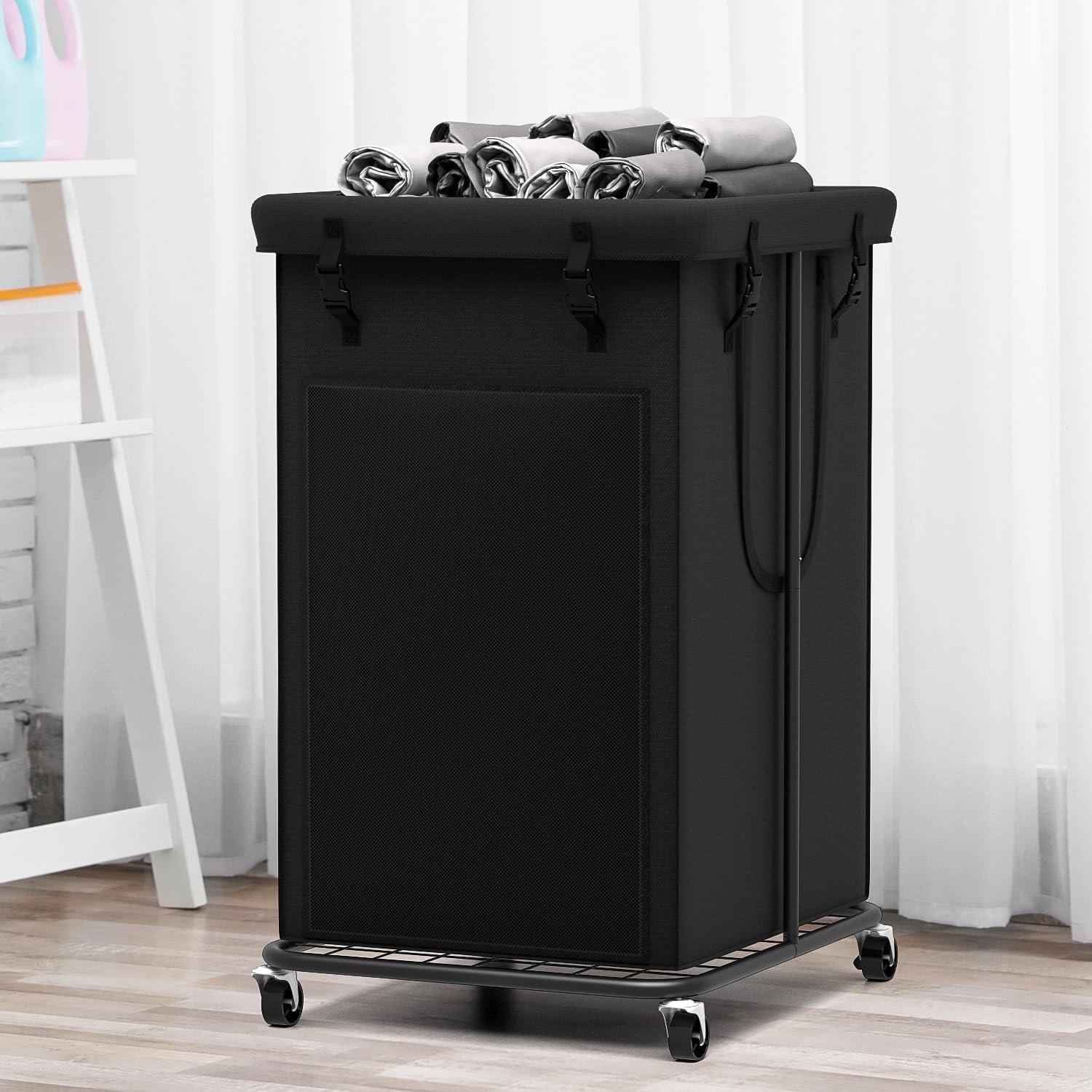 YKDIRECT 150L Large Laundry Hampers, Oxford Fabric Laundry Hampers Clothes Hampers, Metal Frame and Removable Bag Design with Wheels, Suitable for Bedroom, Bathroom, Dorm Room, Laundry Room (Black) - Image 4