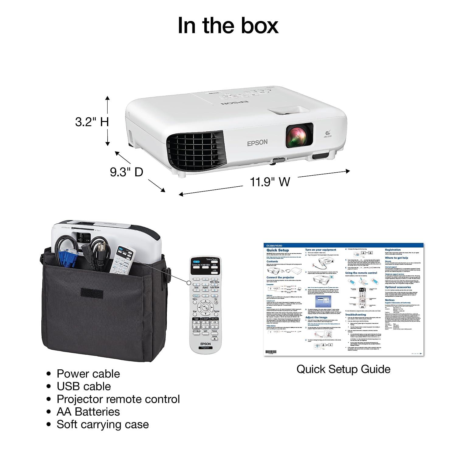 Epson EX3280 3-Chip 3LCD XGA Projector, 3,600 Lumens Color Brightness, 3,600 Lumens White Brightness, HDMI, Built-in Speaker, 15,000:1 Contrast Ratio - Image 4