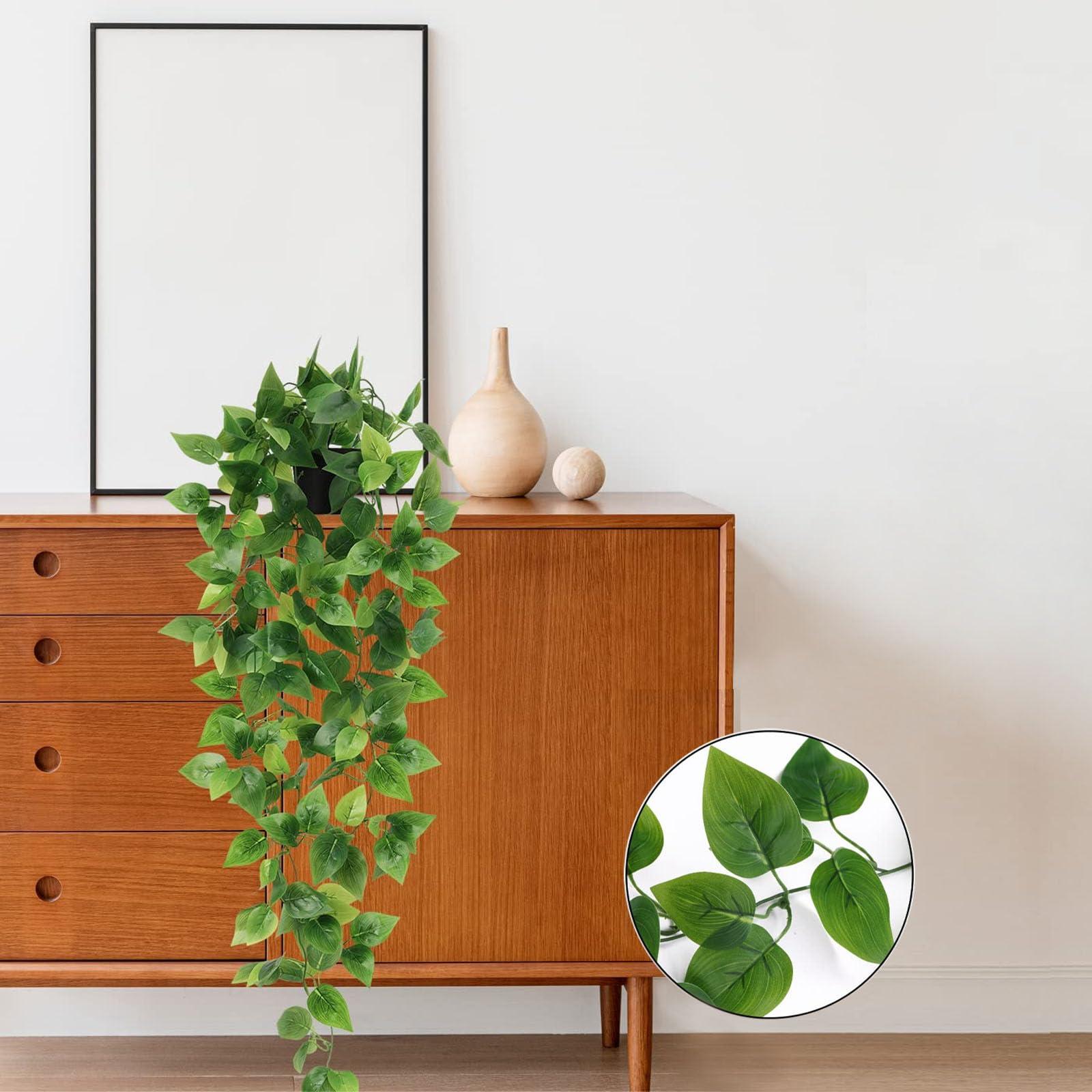 BLEUM CADE Fake Hanging Plants, 2pcs Artificial Hanging Plant, Faux Pothos Vines Hanging Plant Greenery for Wall Home Living Room Indoor Outdoor Decor (No Baskets) - Image 9