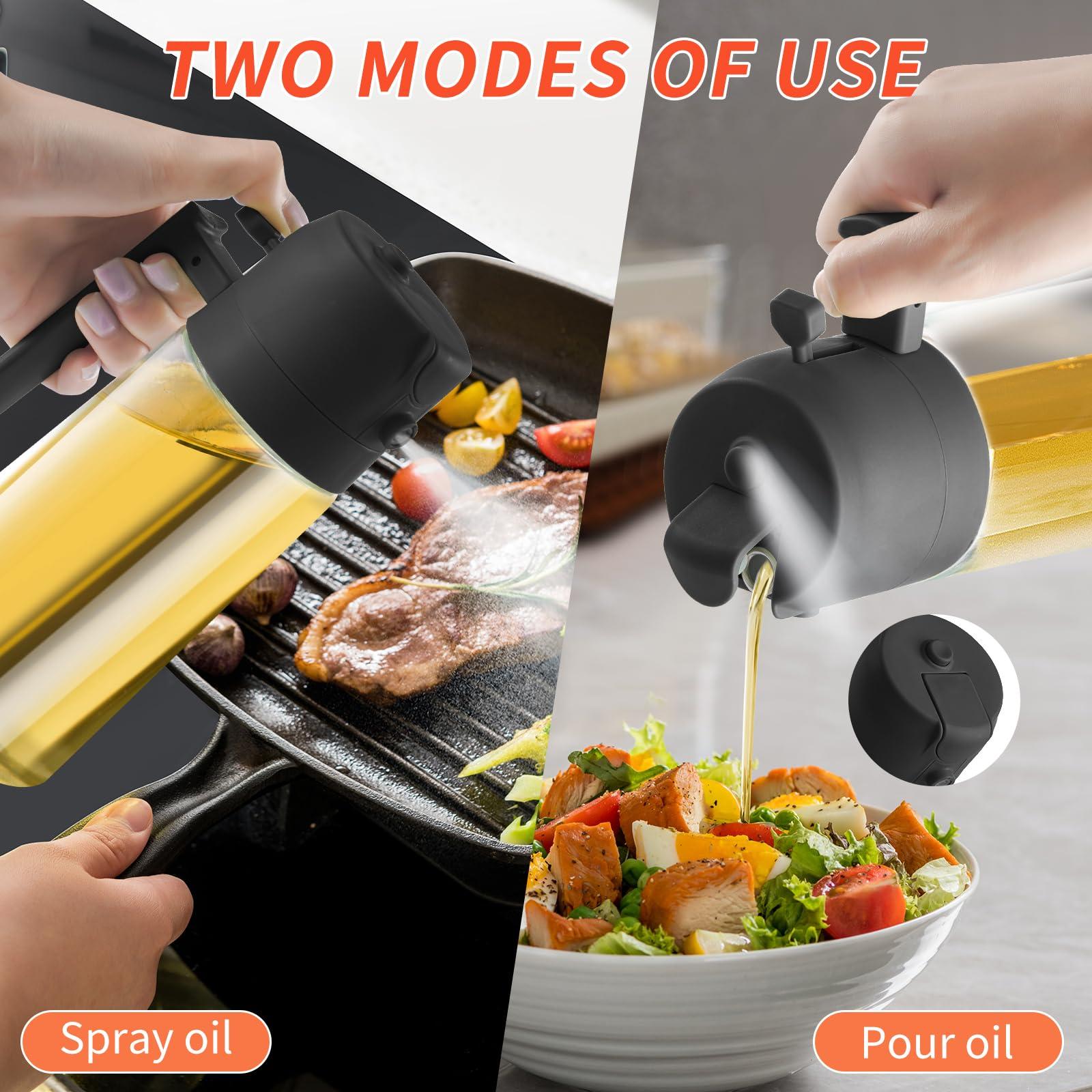 2 in 1 Olive Oil Dispenser and Oil Sprayer Premium Glass Oil Bottle with Non-Drip Spout Oil Mister for Cooking, Kitchen, Salad, Barbecue Green+Black 470ML/ 15.9fl.oz 2pcs - Image 4