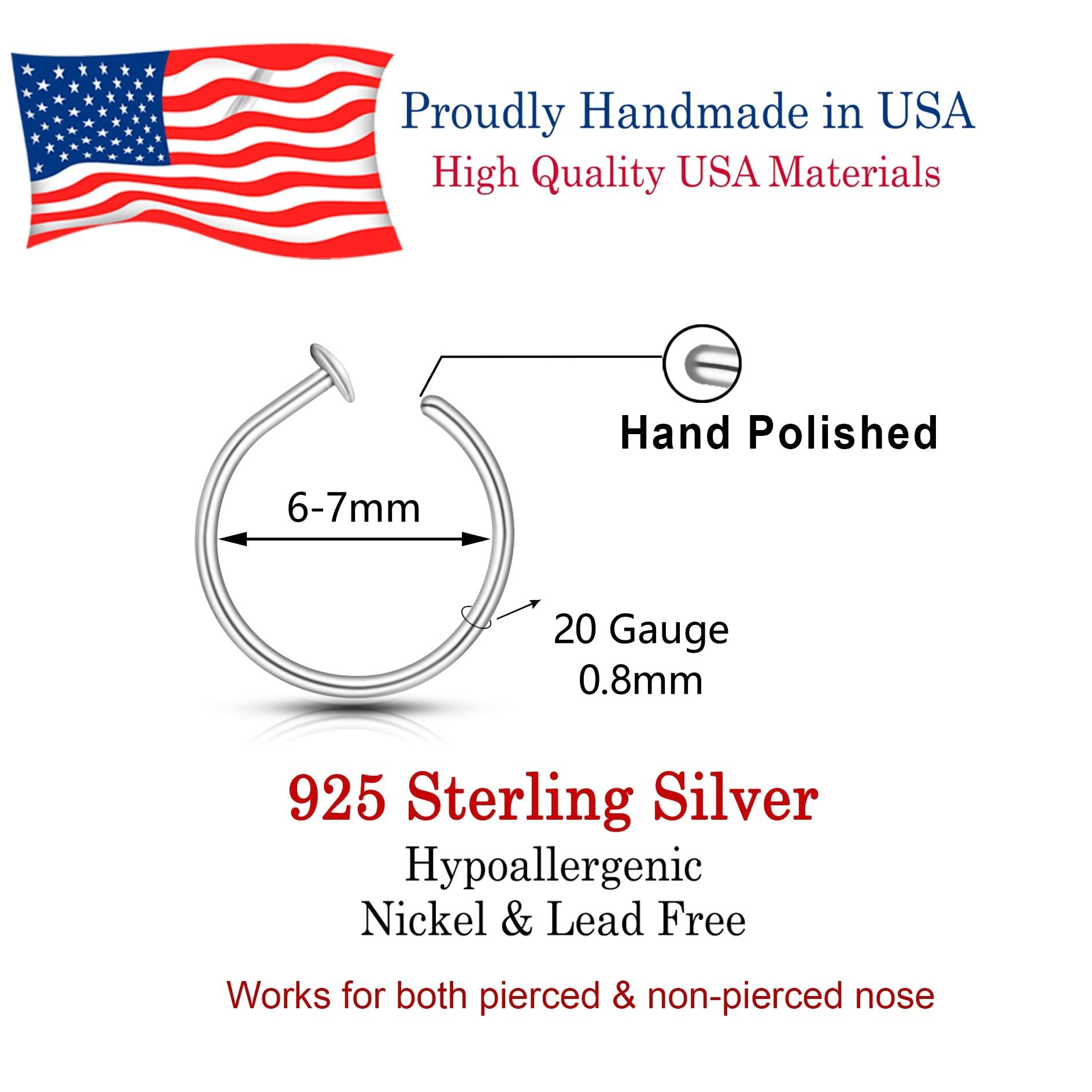 925 Sterling Silver Small Thin 20G Nose Ring Hoop for Women Men, USA Handmade Nose Piercing Jewelry, Adjustable 6mm - 7mm - Image 3