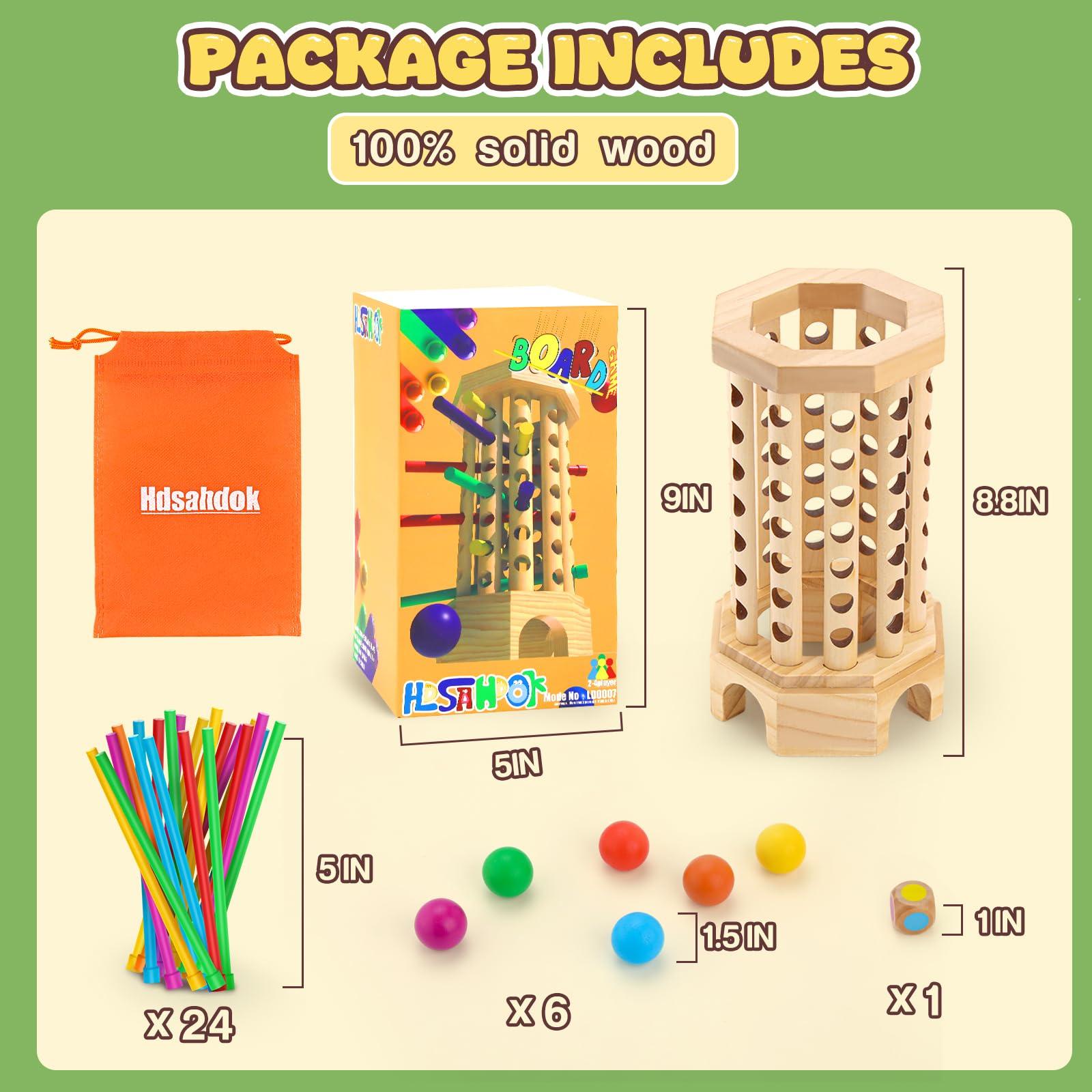 Montessori Wooden Board Game for Kids 3-6 Years - Educational Learning Toy with Colorful Sticks, Dice& Balls - Fine Motor Skills, Classic Tower Games for Family Night - Gift for Toddlers Boys Girls - Image 2