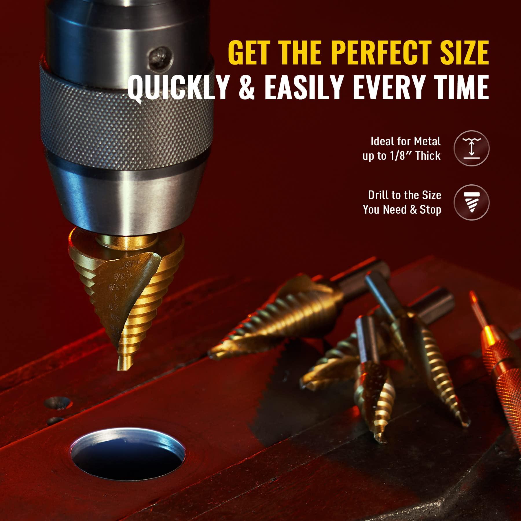 ZELCAN Step Drill Bits, HSS 5PCS Titanium Step Drill Bit Set, Spiral Grooved with Automatic Center Punch, Step bit Set for Sheet Metal with Aluminum Case, Multiple Hole Stepped up Bits for DIY Lovers - Image 2