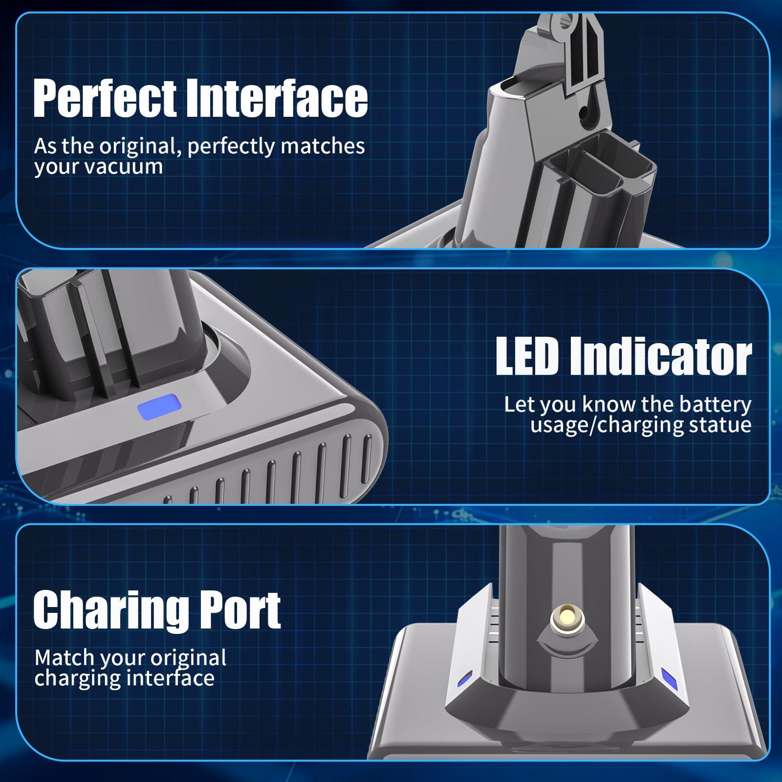 Upgraded 7.0Ah 21.6V Li-ion Replacement for Dyson V6 Battery Compatible with 967810-23 VTC4 SV03 SV04 SV05 SV06 SV07 SV09 DC58 DC59 DC61 DC62 DC72 Handheld Vacuum with 2 Filters - Image 4