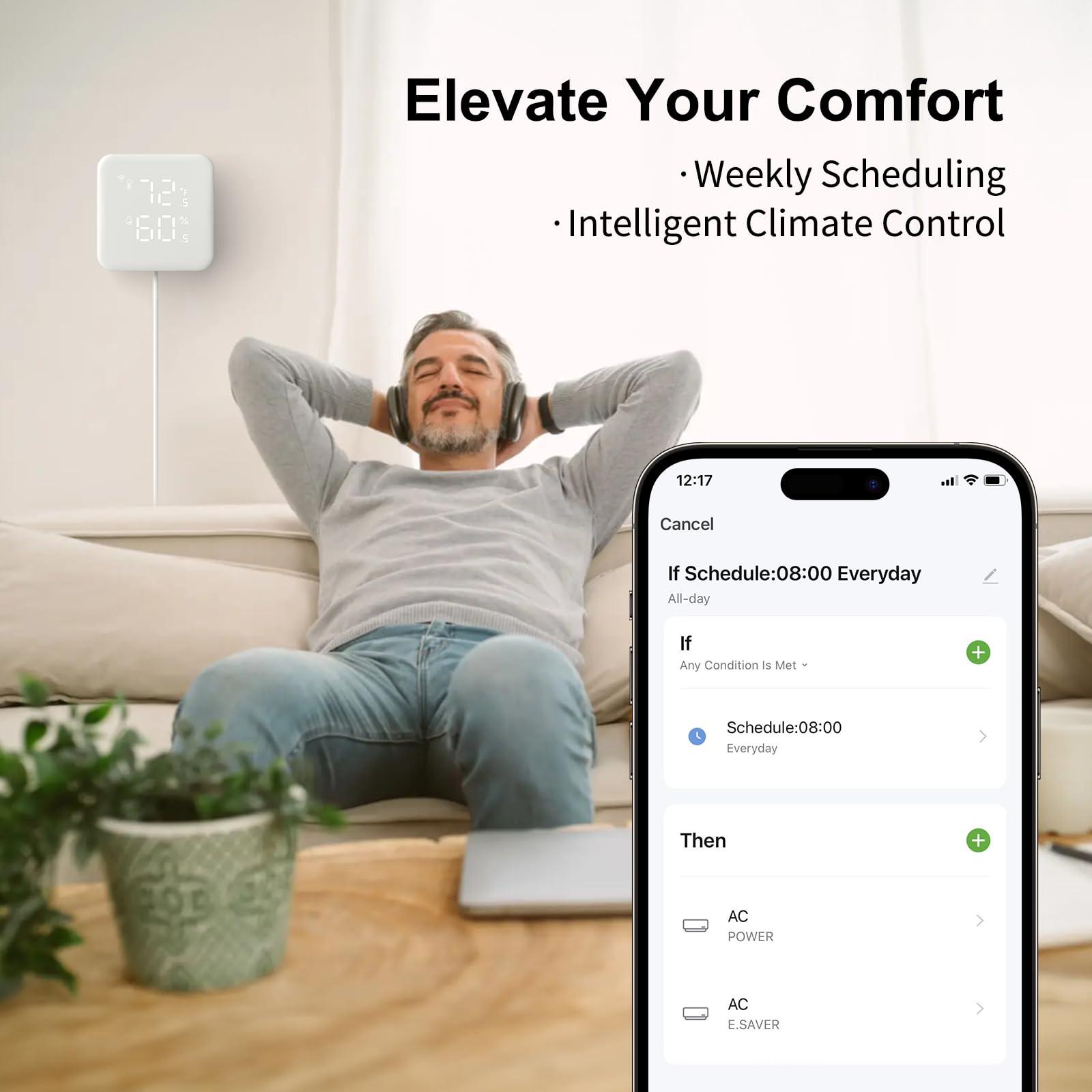 VENZ Smart Air Conditioner Controller, WiFi Thermostat for Home, IR Remote Control for Mini Split, Portable, Window AC & Heat Pumps, Programmable Smart Home Controller Compatible with Alexa, Google - Image 4