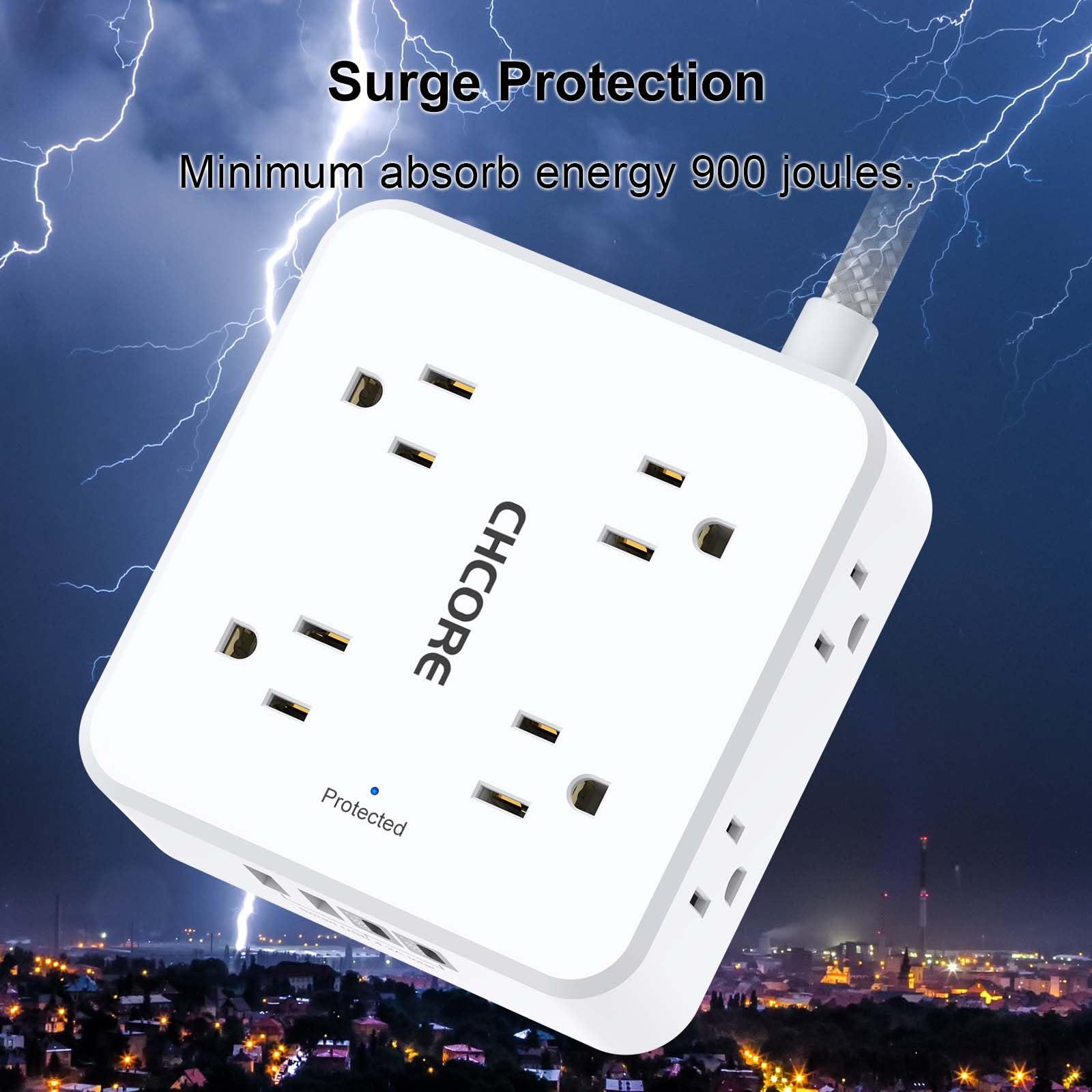 Surge Protector Power Strip - CHCORE 5Ft Braided Extension Cord with 8 Outlets with 4 USB (2 USB C) Charging Ports, Flat Plug Multi Plug Outlet Extender Charging Station for Home Office, ETL, White - Image 6
