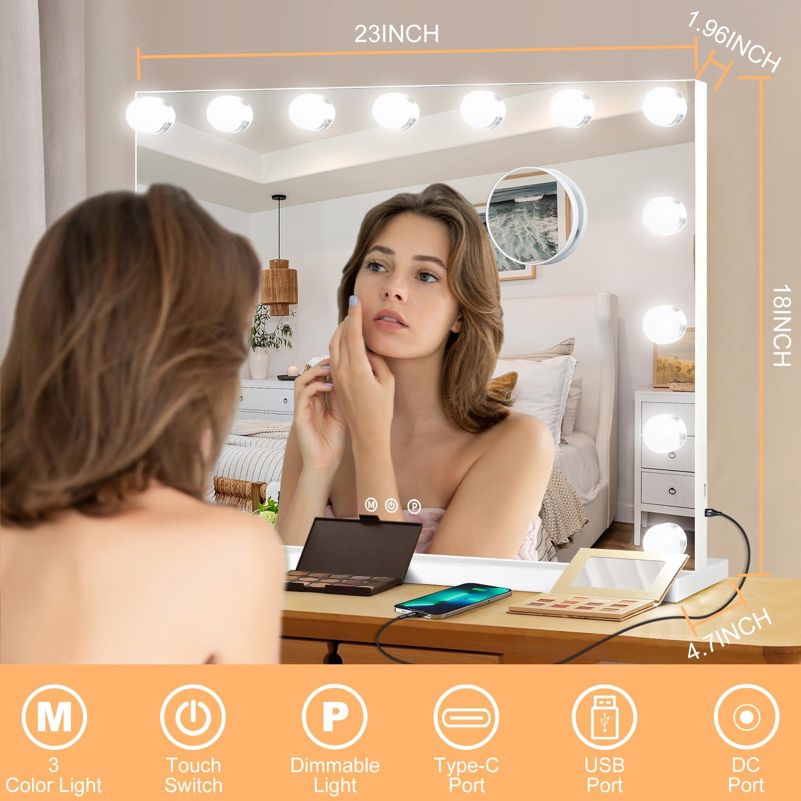 Moonee Vanity Mirror with Lights, Hollywood Lighted Makeup Mirror with 15 Dimmable Bulbs and 10X Magnification, 3 Colors Modes, Aluminum Metal Frame, Light Up Mirror for Tabletop or Wall（23" x 18"） - Image 2