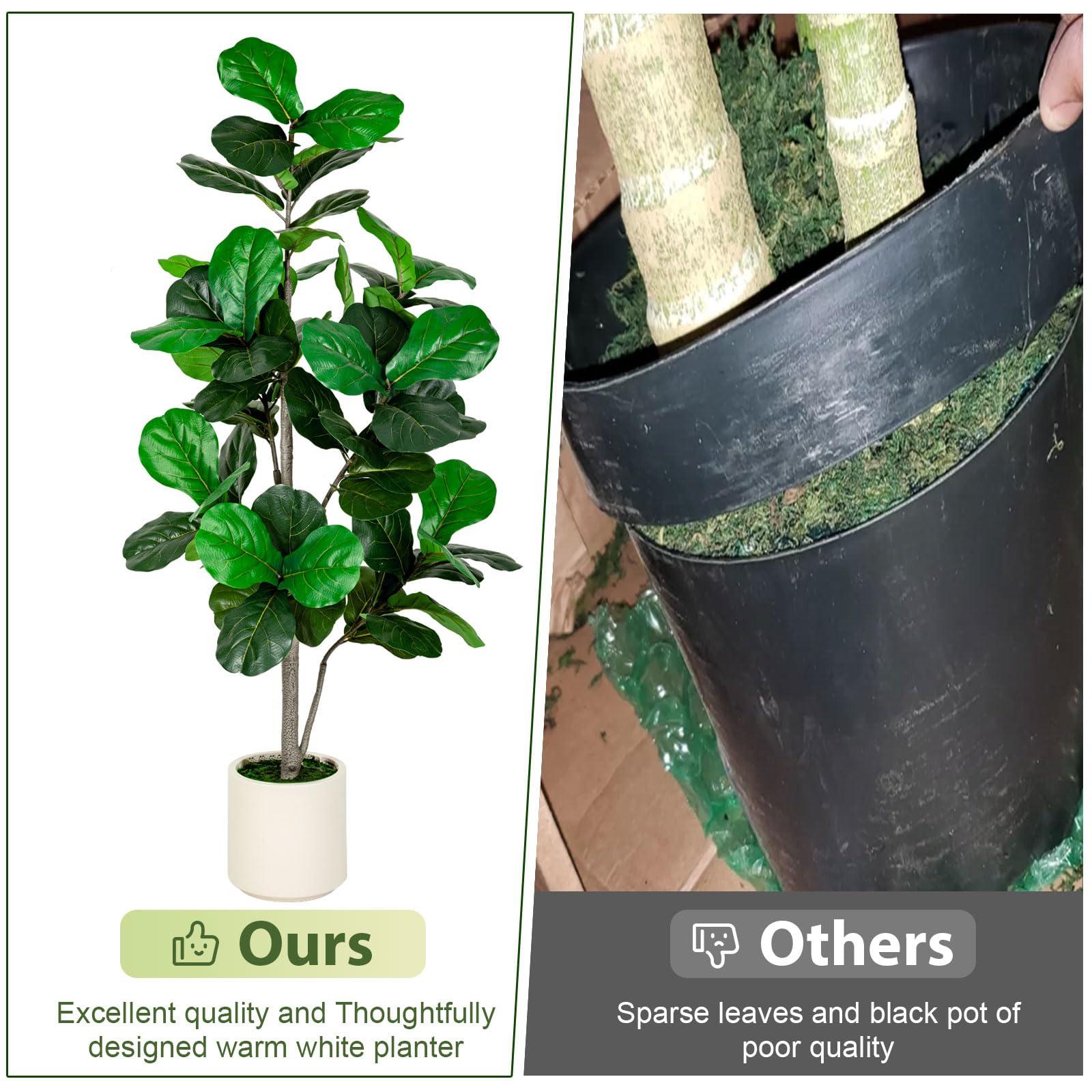 VIVATREES 5FT Fiddle Leaf Fig Artificial Tree with White Planter Pot,Faux Floor Plant, Indoor and Outdoor Fake Plants for Home Office Decor - Image 4