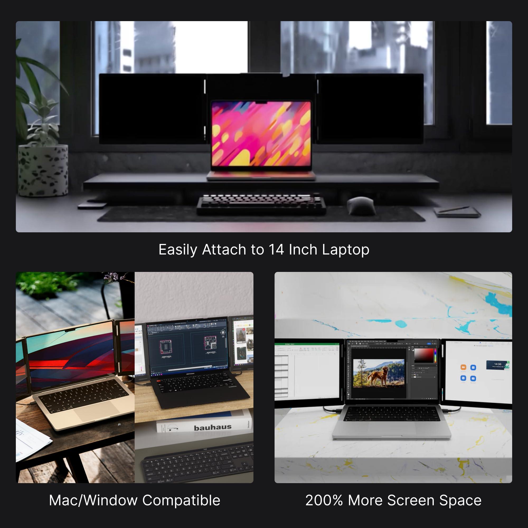 monduo 14" Pro Triple Laptop Glass Screen Extender, Dual 14" 2k Portable Monitors, 144Hz, 100% DCI-P3, 500 Nits, Aluminum Finish for 14" MacBook Pro & Windows, for Gaming, Creators, & Professional - Image 4