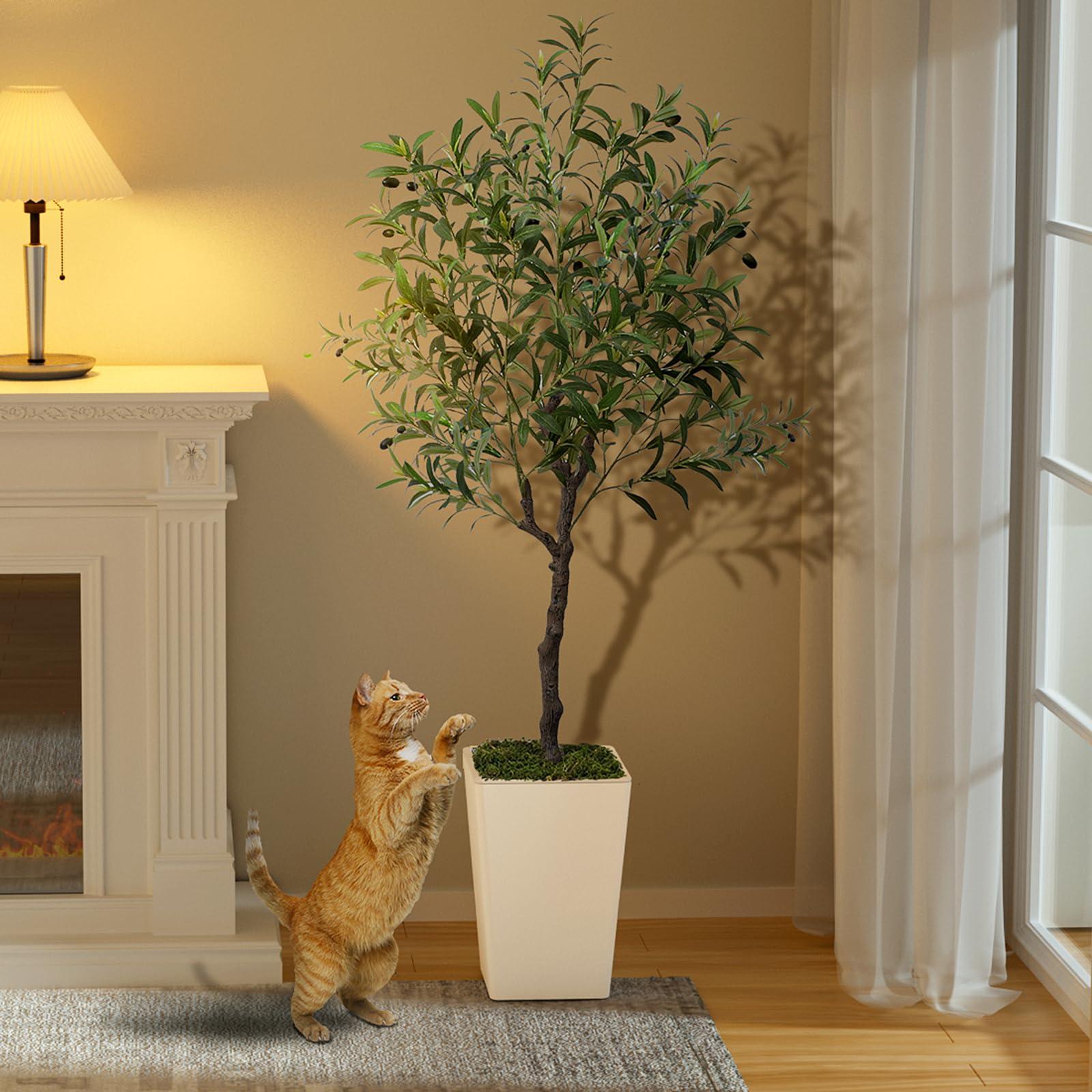 Olive Trees Artificial Indoor 5ft, Tall Faux Silk Plant with Pot, Realistic Leaves and Natural Wood Trunk Fake Trees with Lifelike Fruits for Home Office Decor Bedroom Livingroom Entryway Housewarming - Image 5