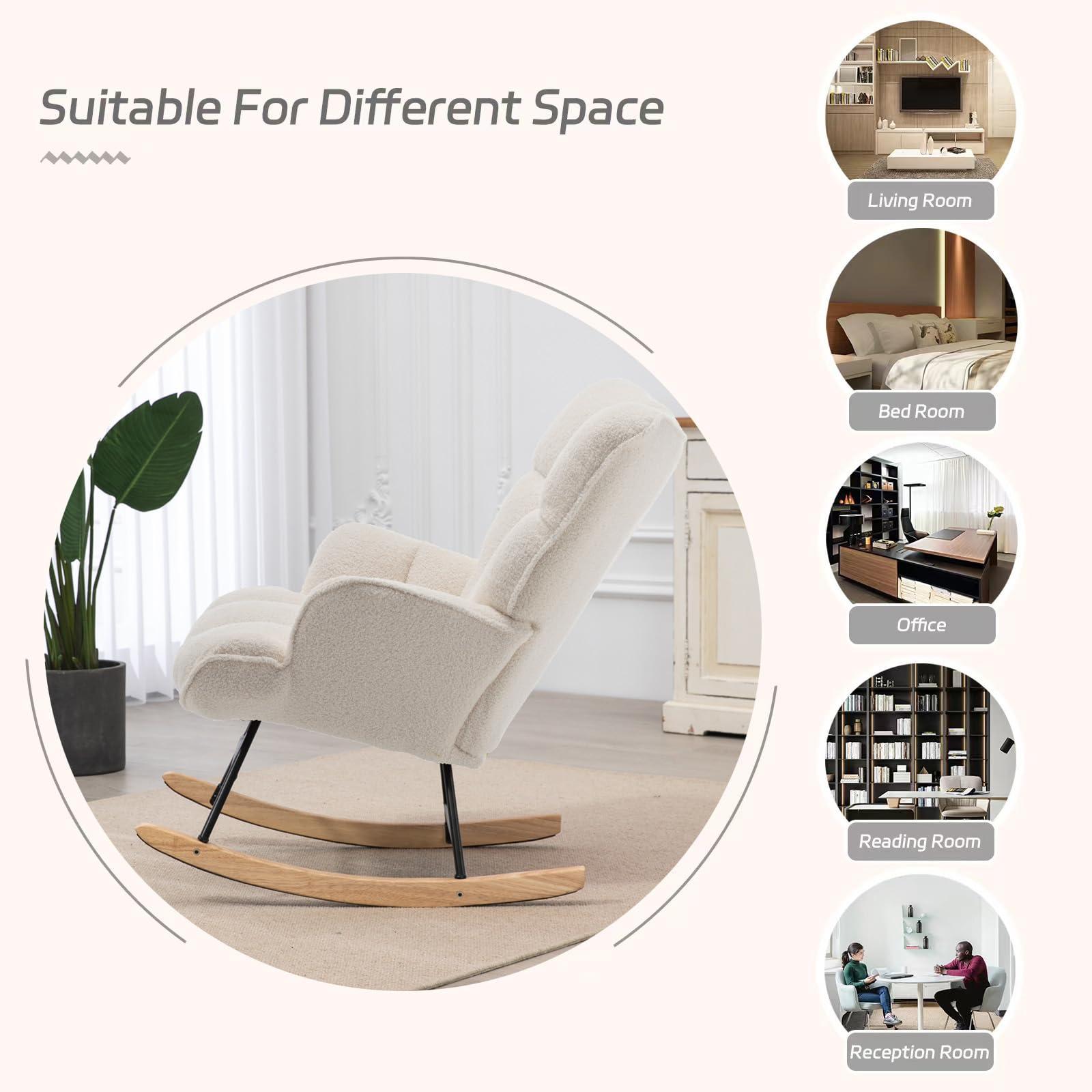 SAETSFEG Rocking Chair Nursery Teddy, Upholstered Baby Fluffy Glider Rocker for Adults Small Spaces Indoor, Comfy Sherpa Compact Nursing Chairs for Living Room, Bedroom, Classroom, Ivory - Image 6