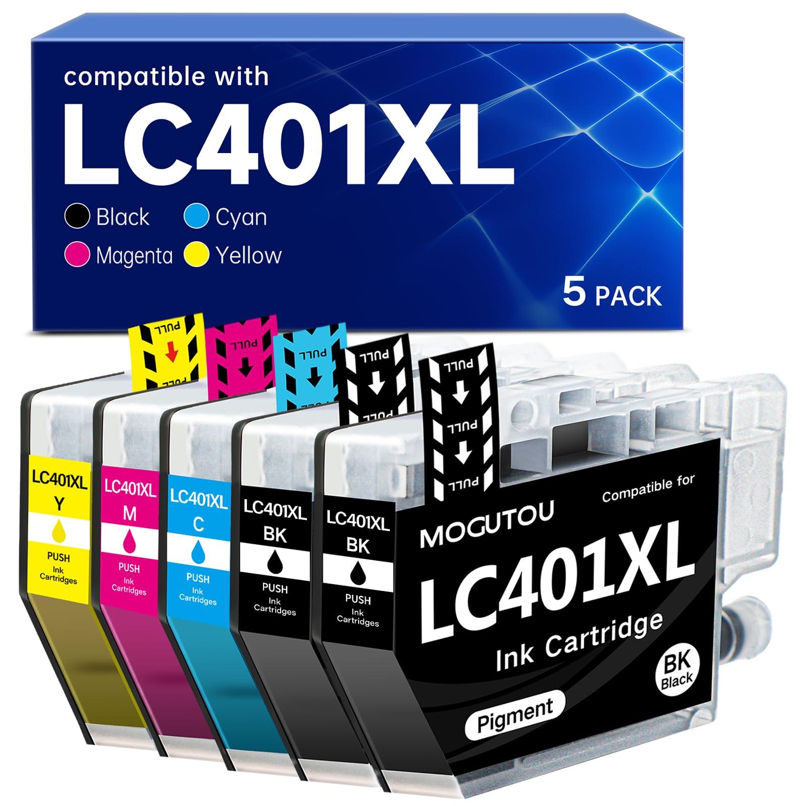 LC401XL Ink Cartridges Compatible for Brother LC401 Ink Cartridges for LC401XL 5 Pack for MFC-J1010DW MFC-J1012DW MFC-J1170DW Printer (2 Black, 1 Cyan, 1 Magenta,1 Yellow)