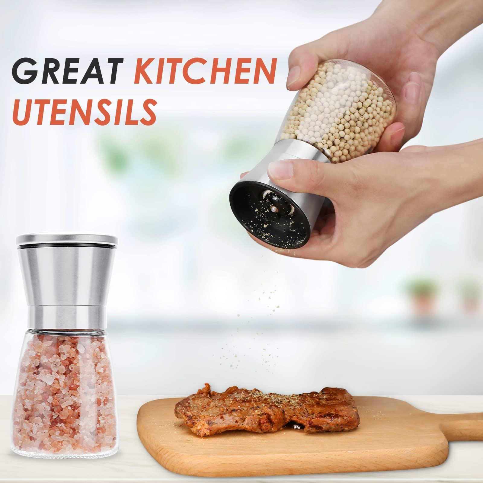 Ebaco Salt and Pepper Grinder Set - Refillable Grinder Adjustable Coarseness of Pepper Salt Spice Stainless Steel Mills Glass 6oz（2 Pack） - Image 2