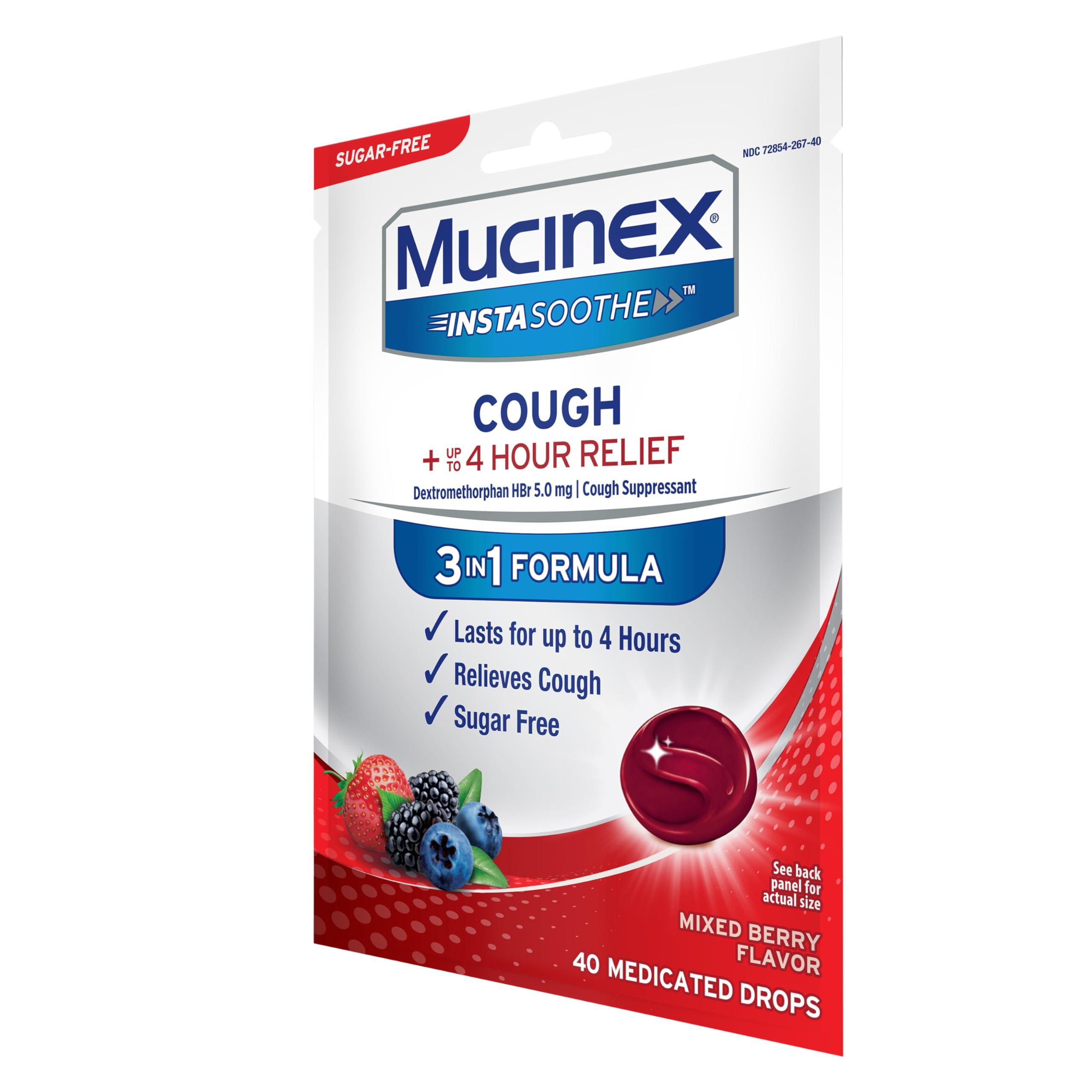 Mucinex Instasoothe Sugar Free Cough Drops, Cough Medicine for Adults with Dextromethorphan HBr, Non Menthol Cough Drops, Cough Suppressant Lozenges, Mixed Berry Medicated Cough Drops, 40ct - Image 9