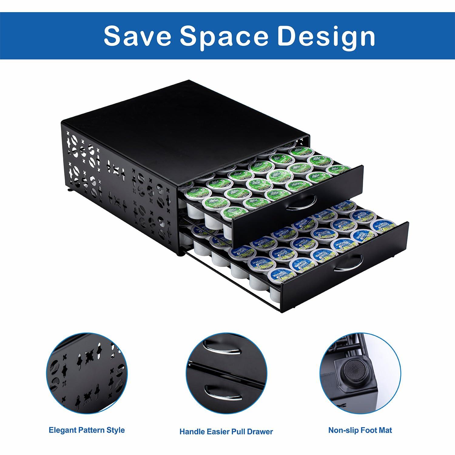FlagShip K Cup Organizer Drawer 2 Tier Coffee Pod Holder for Keurig Pod Holder Save Space Countertop Kitchen (84 Pods Capacity) - Image 4