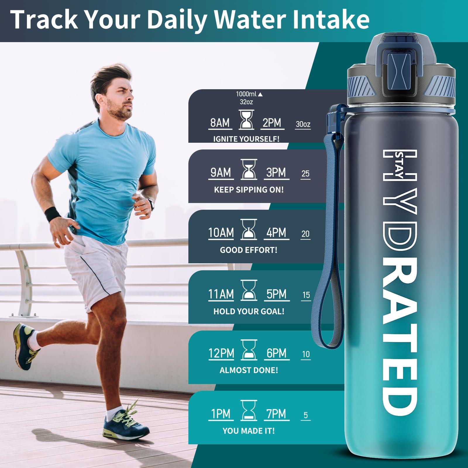 QLUR Water Bottle with Straw, 32oz Motivational Water Bottles with Time Marker to Drink, Tritan BPA Free, 1L Sports Water Bottle with Carry Strap LeakProof for Women Gym Fitness Outdoor (1 Pack) - Image 3