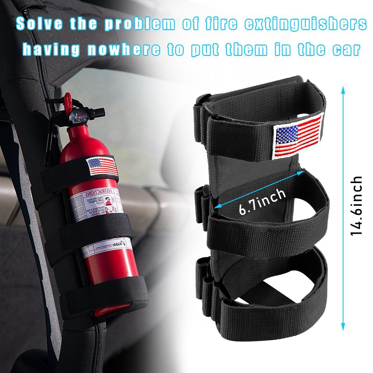 Ohleats Roll Bar Fire Extinguisher Holder, Adjustable Fire Extinguisher Mount Strap with American Flag Pattern, Car Accessories Fixed Belt for Wrangler JK JKU TJ CJ Gladiator (Black) - Image 2