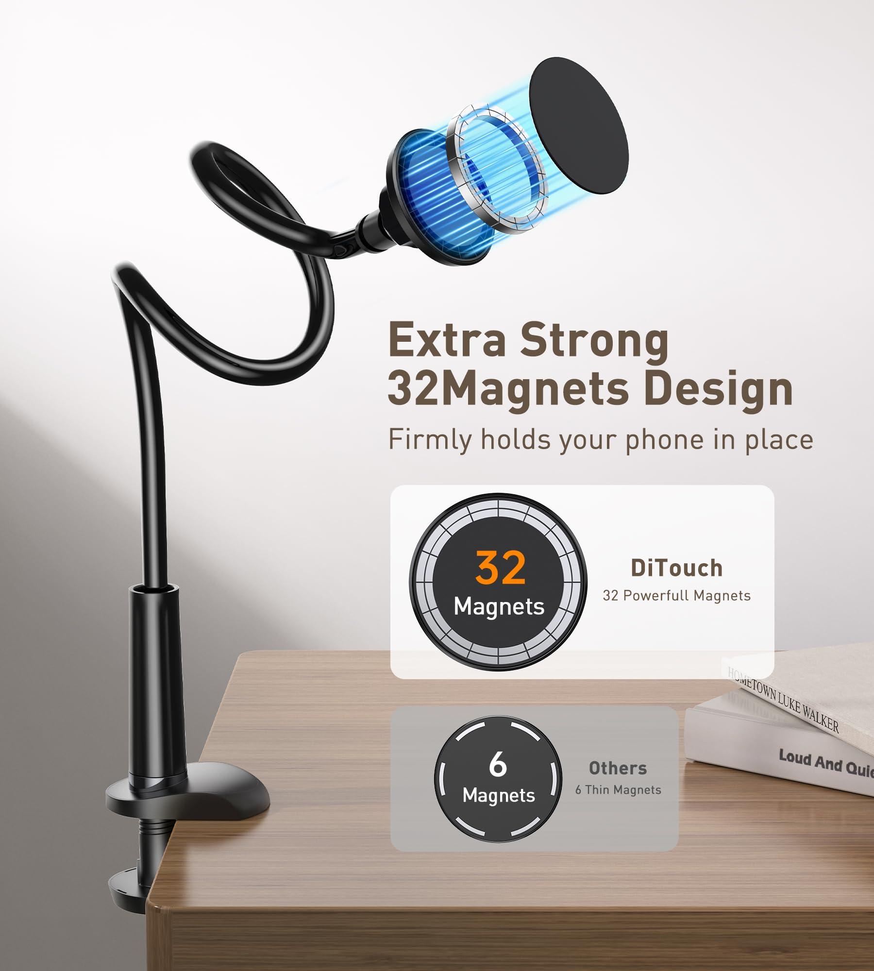 DiTouch Magnetic Gooseneck Phone Holder Mount for iPhone 16/15/14/13/12 - Magnetic Stand Tabletop Clamp 360°Rotation Adjustable for Office/Home Compatible with iPhone 16 15 14 13 12 Mini Plus Pro Max - Image 2
