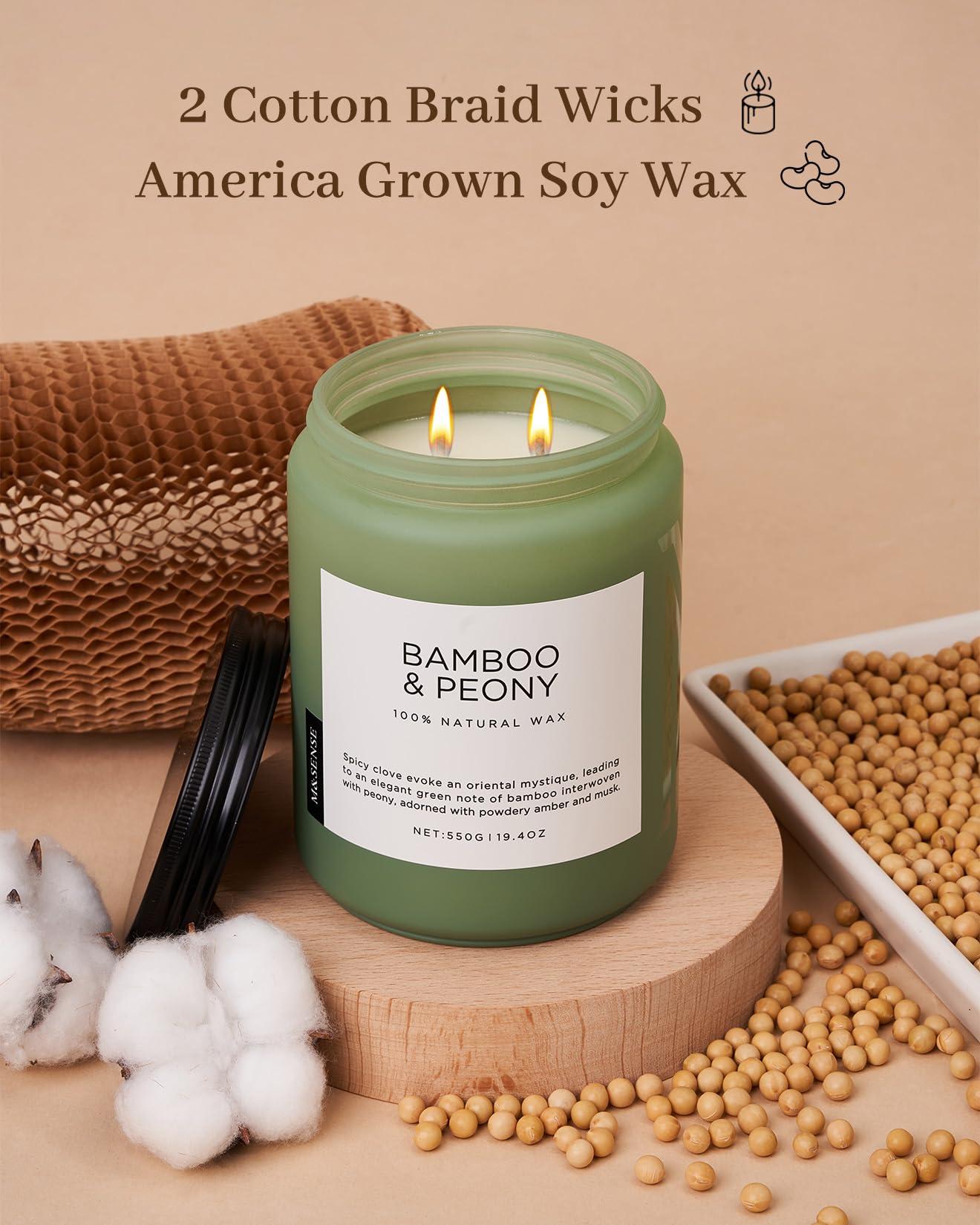 M&SENSE Bamboo Peony Spring Large Candles for Home Scented 19.4oz 110 Hour Long Lasting Burn Natural Organic Soy Candle Gifts for Women, Fresh Smelling Aromatherapy Gifts for Stress Relief - Image 3