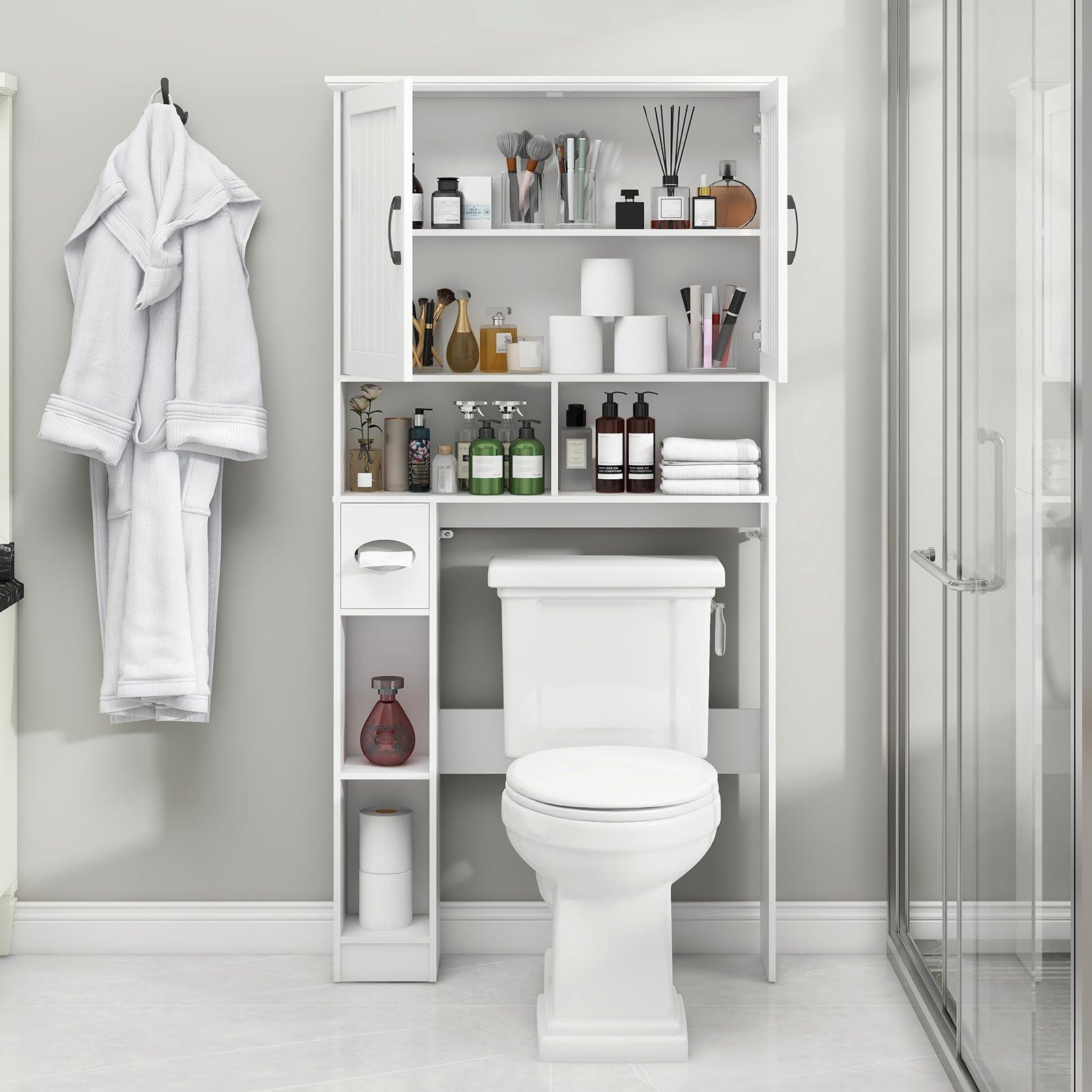 Over The Toilet Storage Cabinet, Farmhouse Storage Cabinet Over Toilet with Barn Door& Toilet Paper Holder Stand，Home Space-Saving Toilet Rack, for Bathroom, Restroom, Laundry. - Image 5
