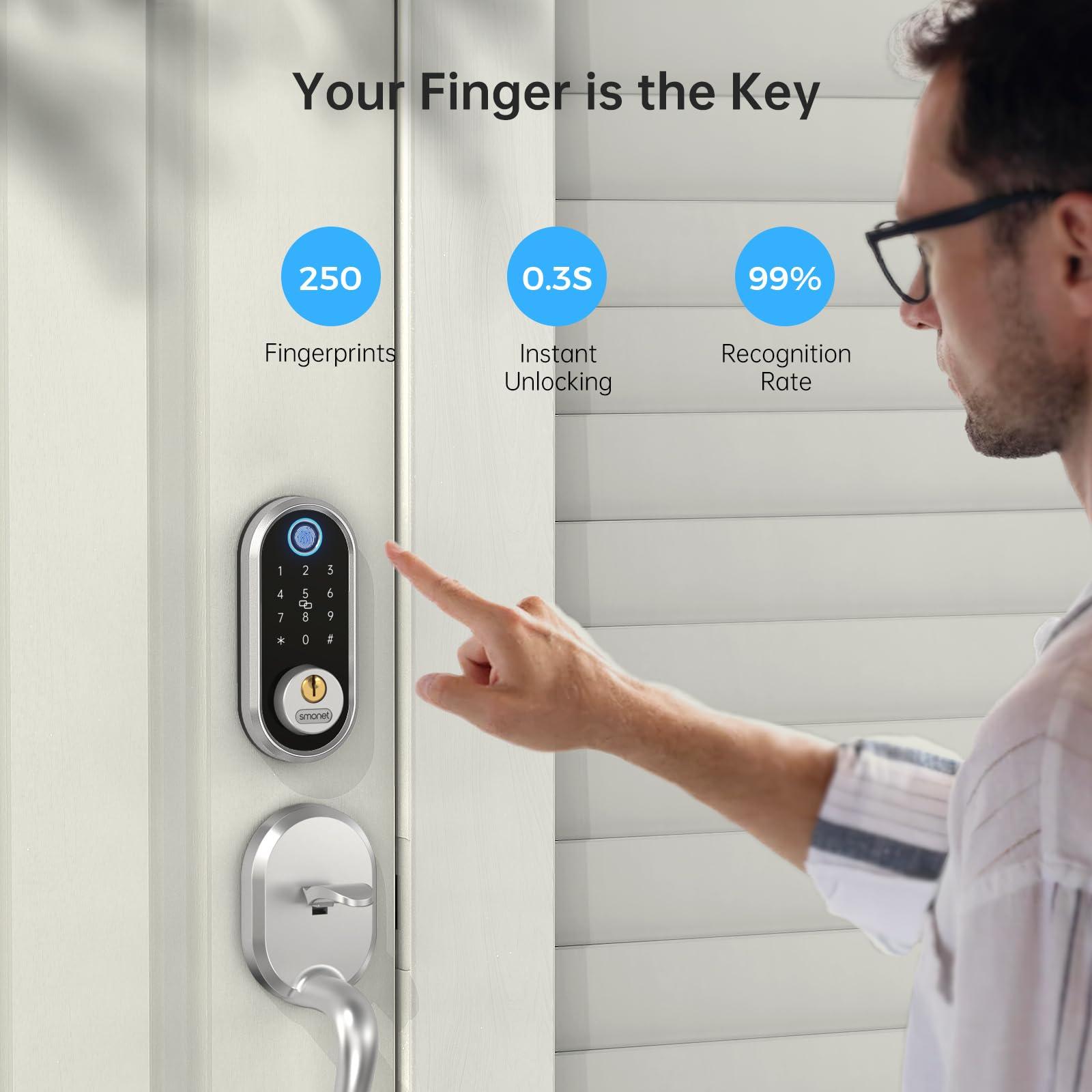 Smart Deadbolt, SMONET Fingerprint Electronic Deadbolt Door Lock with Keypad-Bluetooth Keyless Entry Front Door Digital Keypad App Control, Ekeys Sharing, App Monitoring Auto Lock for Homes and Hotel - Image 4