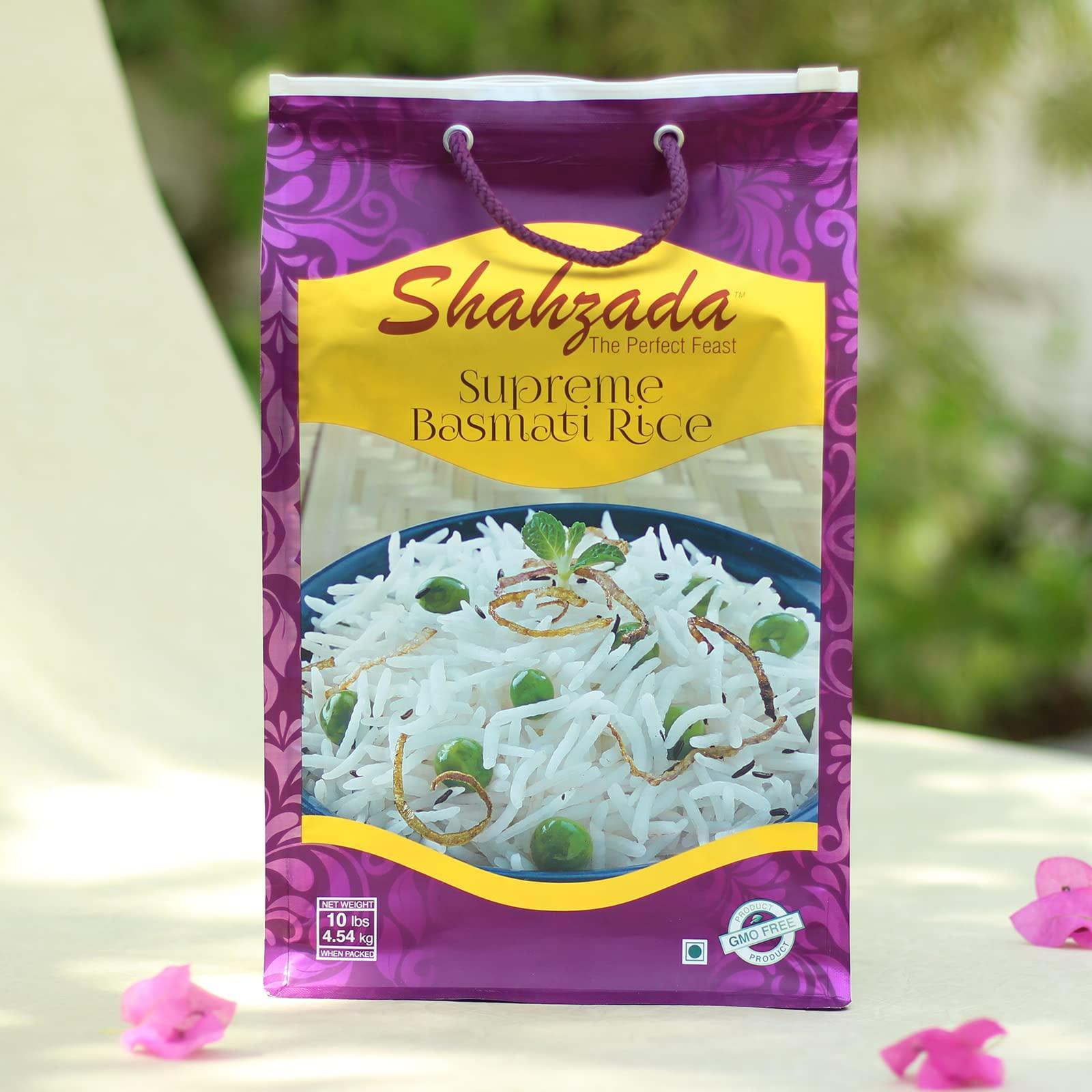 Shahzada Supreme Basmati Rice 10 Lbs – Extra Long Grain, Non-Sticky, Non GMO, Vegan, Gluten Free, No Cholesterol, Low Sodium, Zip-Lock Bag, Parboiled - Image 2