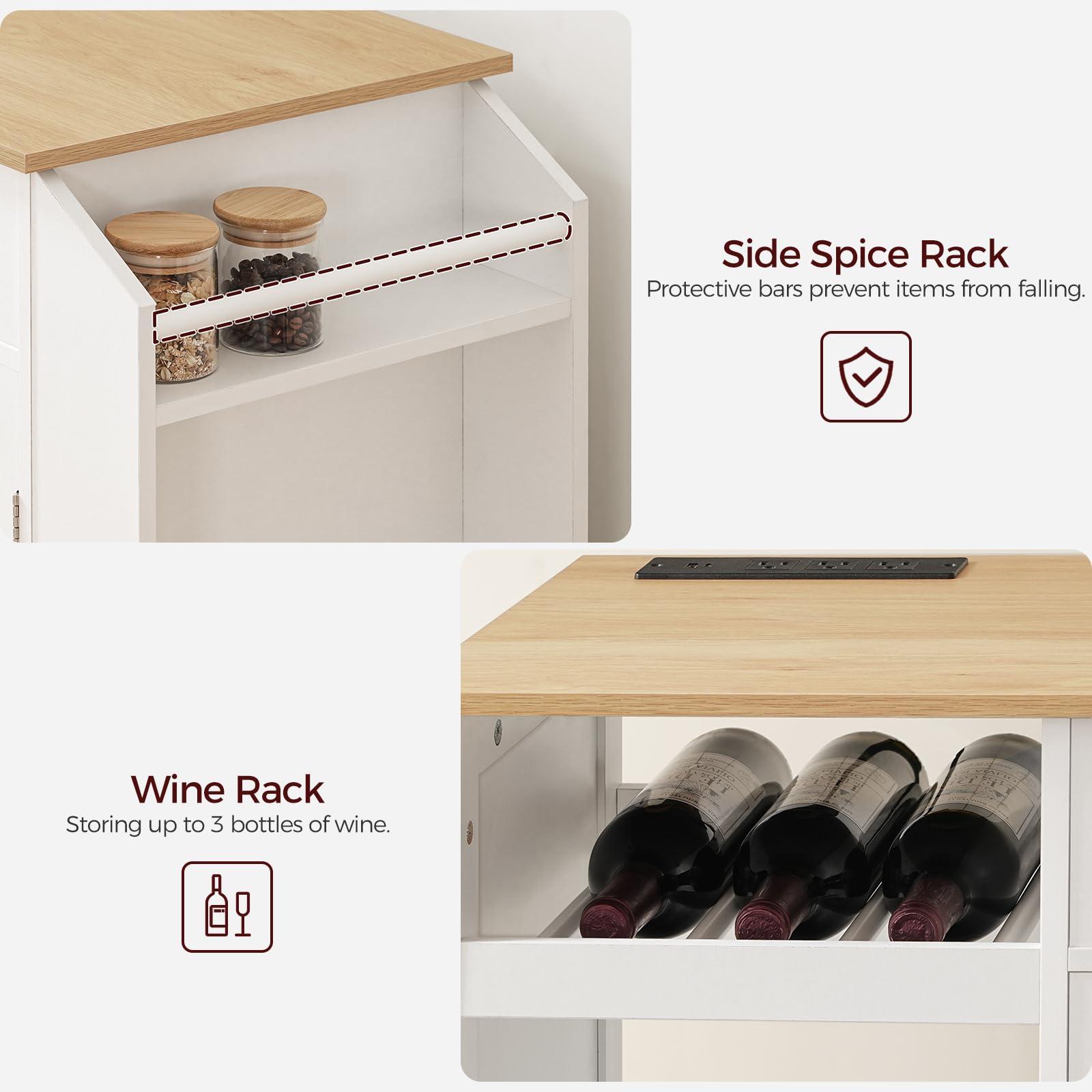 MAHANCRIS Kitchen Island with Power Outlet, Kitchen Island Cart with Drawer, Island Table for Kitchen, Spice Rack, Towel Rack, Wine Rack, for Dining Room, White and Natural KINW122E01N1 - Image 7