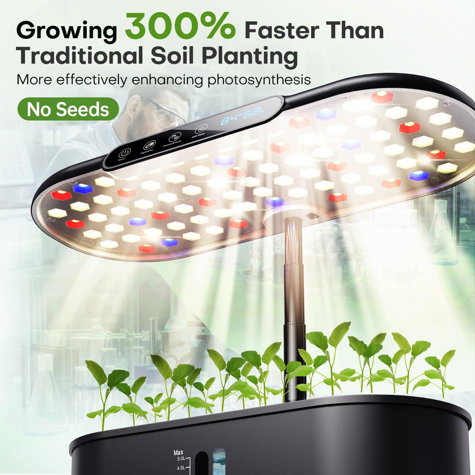 Ahopegarden Indoor Garden Hydroponics Growing System: 12 Pods Plant Germination Kit with LCD Display and LED Light, Smart Environmental Detection, Hydrophonic Planter Grower for Fresh Vegetables Home - Image 2