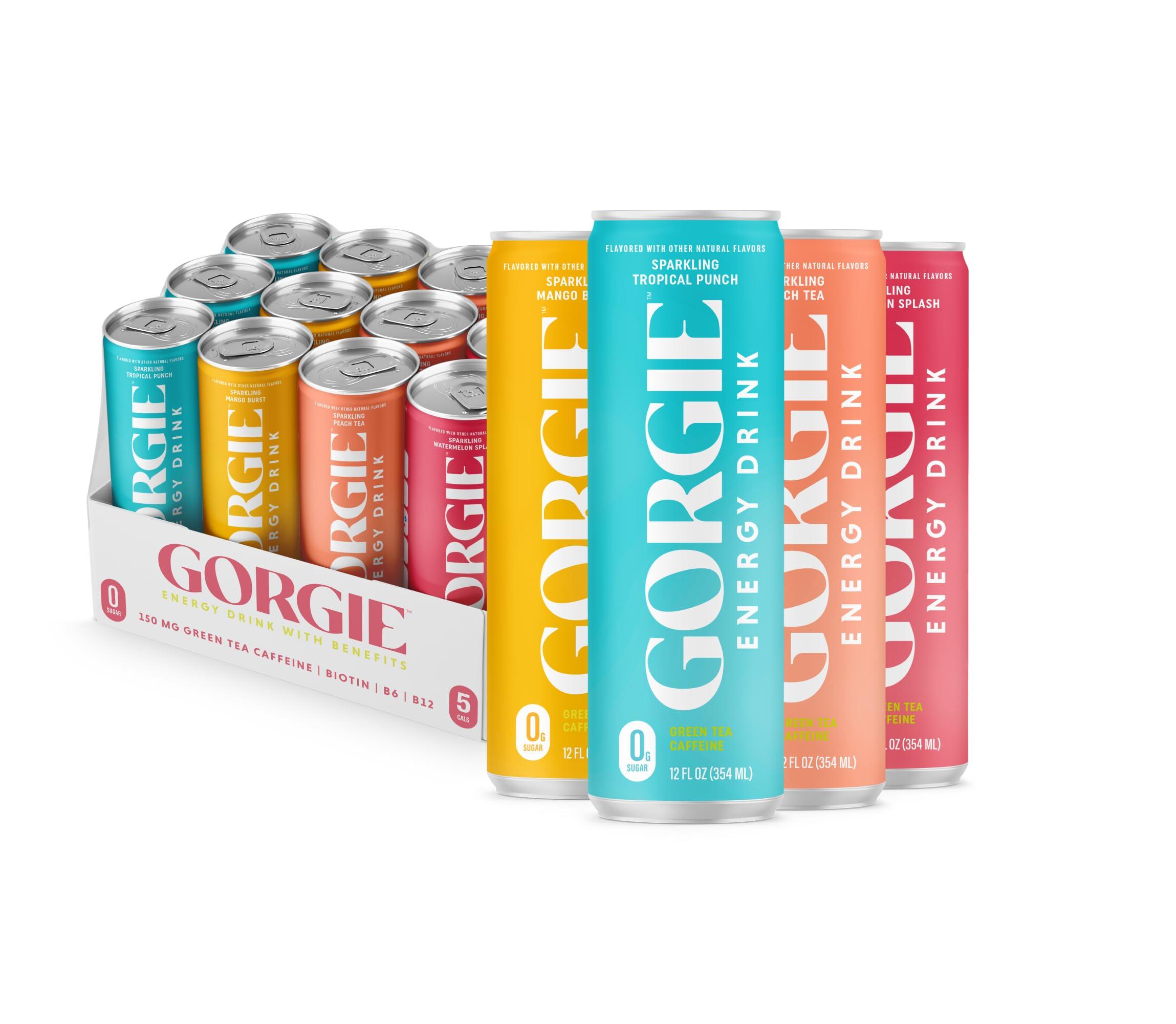 GORGIE Sugar Free Natural Energy Drinks, BestSellers Variety (12 Pack) - Healthy Energy Drinks - Natural Coffee Replacement with Green Tea Caffeine and Biotin - 150mg Caffeine, Vegan, & Low Calorie