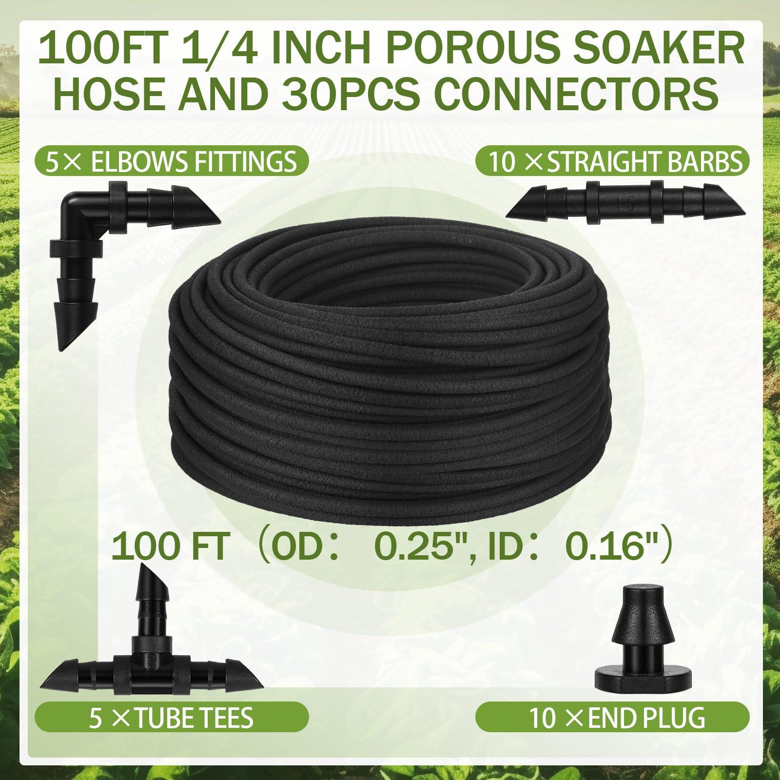 Innconee 1/4 Inch Soaker Hose Irrigation Hose Drip Hose for Garden Heavy Duty Drip Irrigation Tubing with Hose Connector Set or Watering Planters Flower Vegetable Lawn Yard Landscaping, Black (100 ft) - Image 2