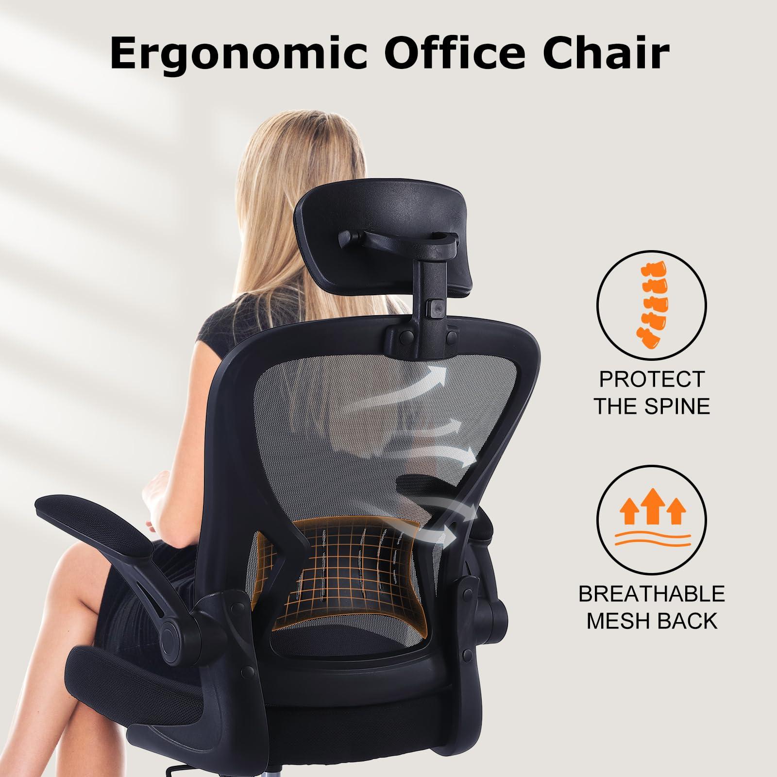 ralex-chair Ergonomic Office Chair with Adjustable Headrest & Lumbar Support, Desk Chair with Flip-Up Armrests, Comfortable for Home, Office, Conference Room - Image 7