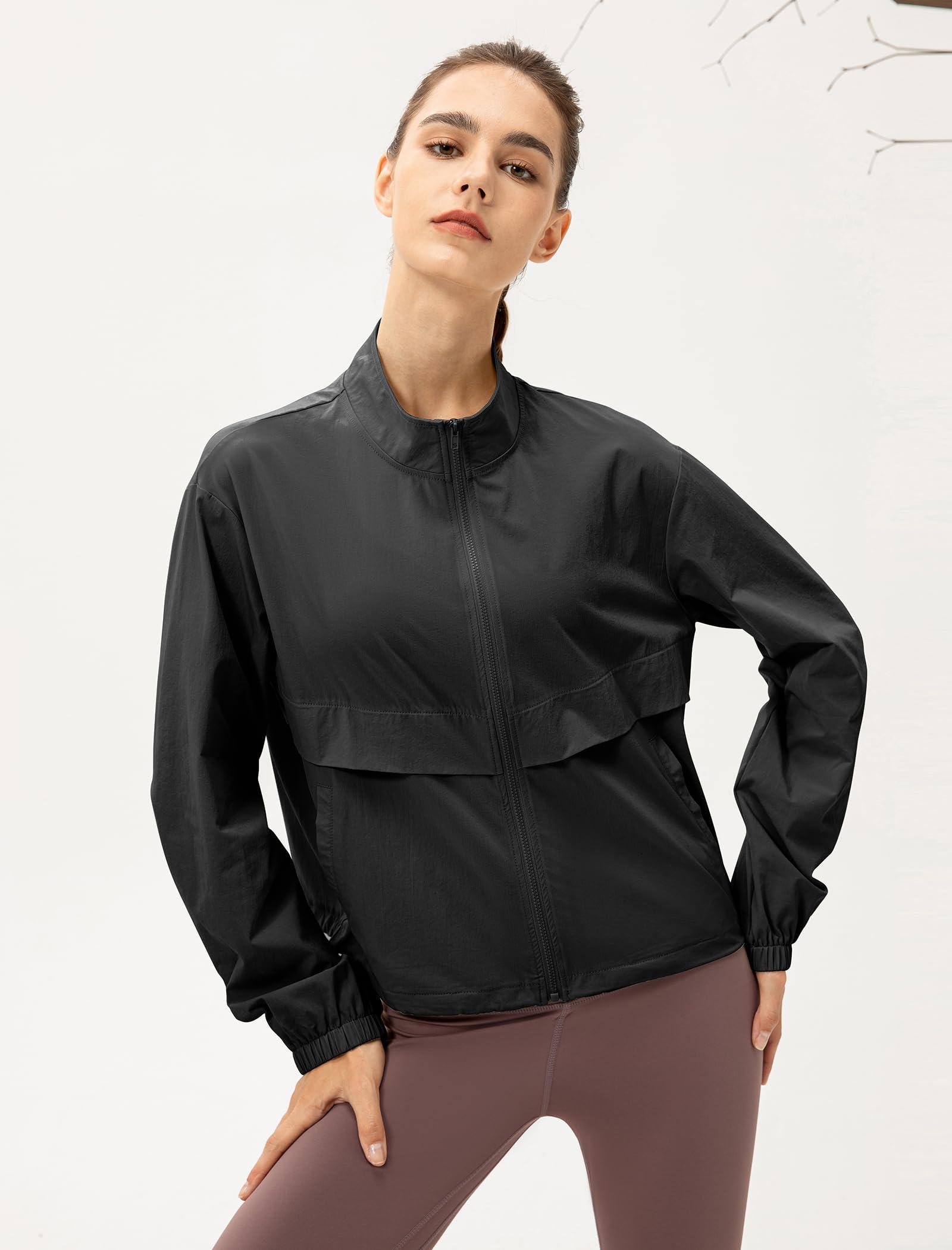 Locachy Women's Lightweight Zip Up Athletic Jacket Stand Collar Windproof Sun Protection Workout Outdoor Jacket - Image 4