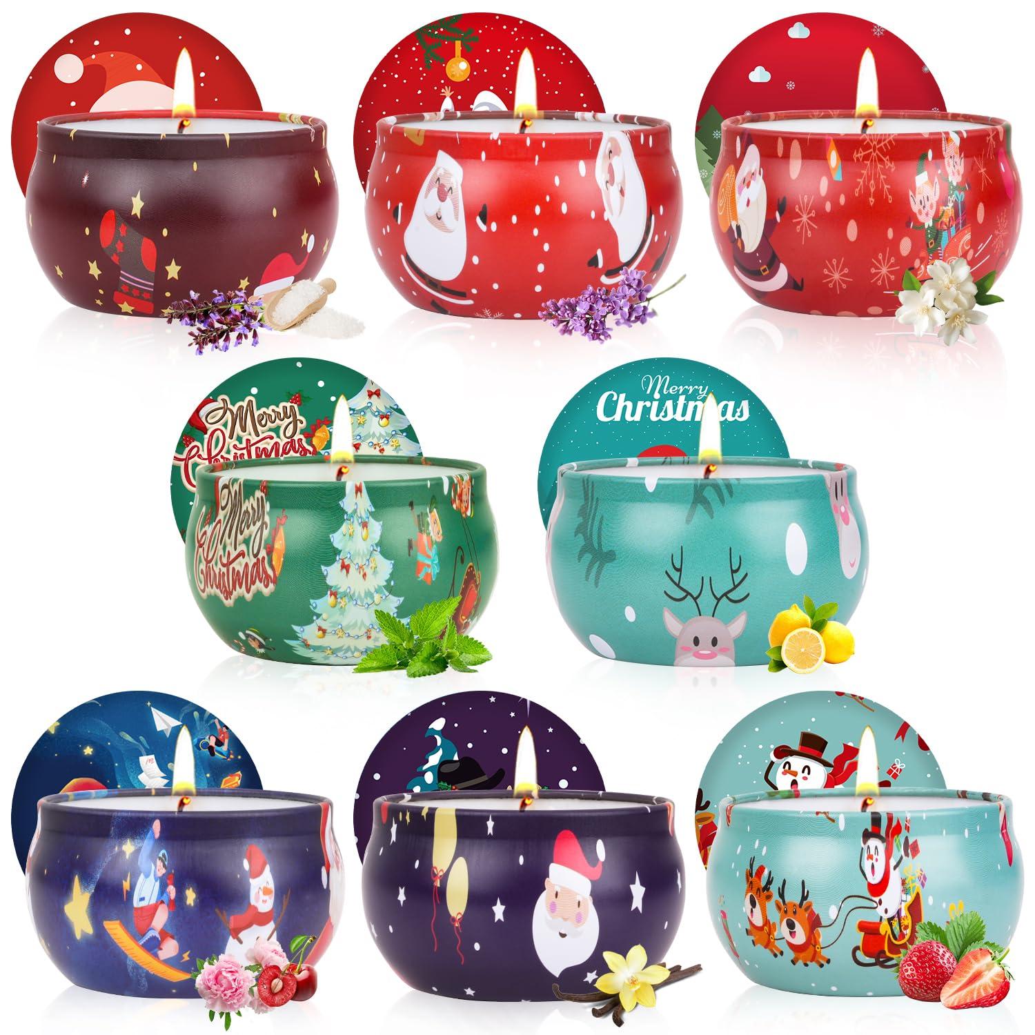 Christmas Gifts Set, 8 Pack Christmas Scented Candles Set, Bulk Stocking Stuffers for Coworkers Adults Women, Small Aromatherapy Candles Gift Baskets for Birthday Christmas Decoration Holiday Gift