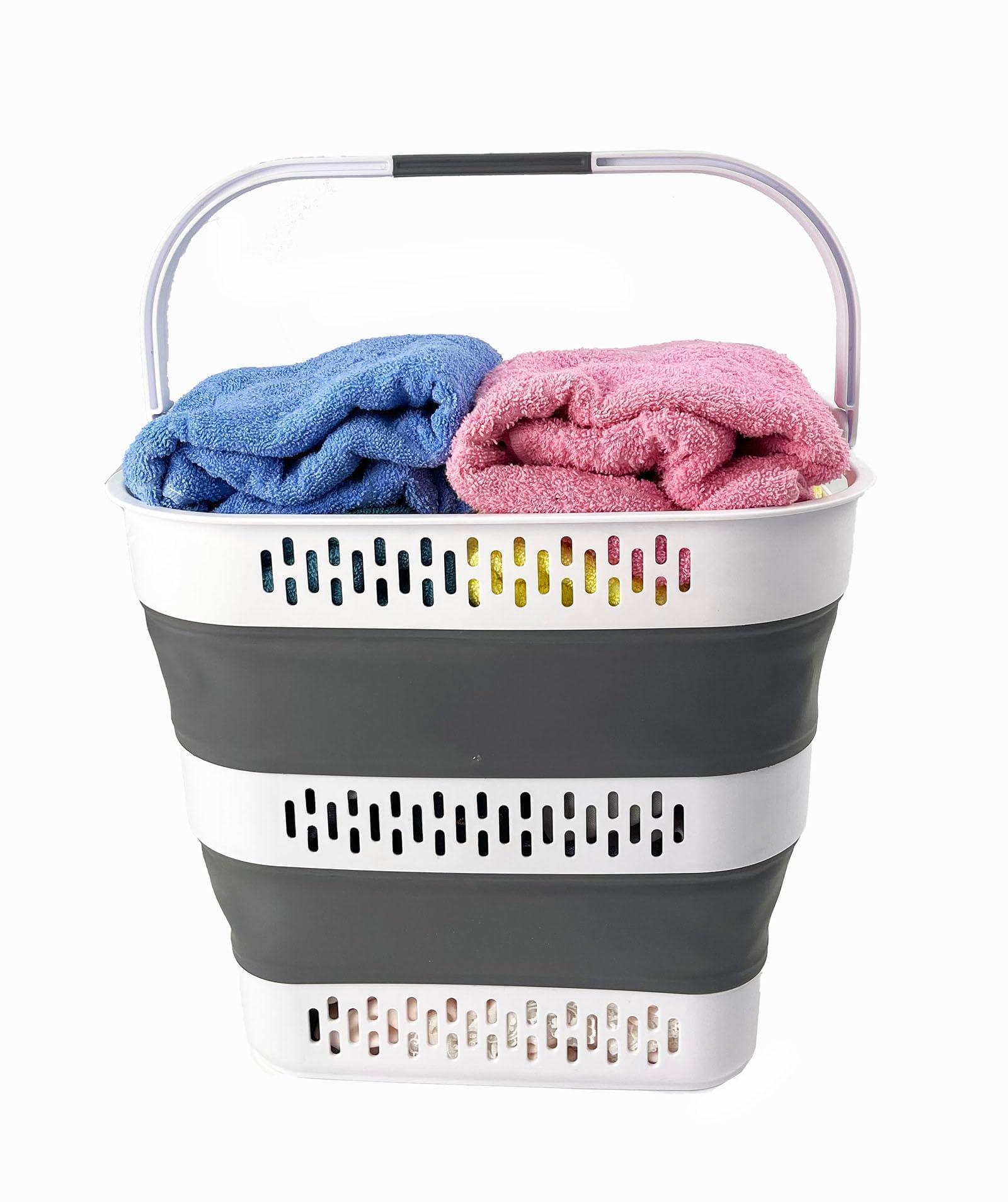 SAMMART 40L (10.5 Gallon) Collapsible Plastic Laundry Basket with Handles - Foldable Pop Up Storage Container/Organizer - Portable Laundry Hamper - Space Saving (1, White/Steel Grey) - Image 6
