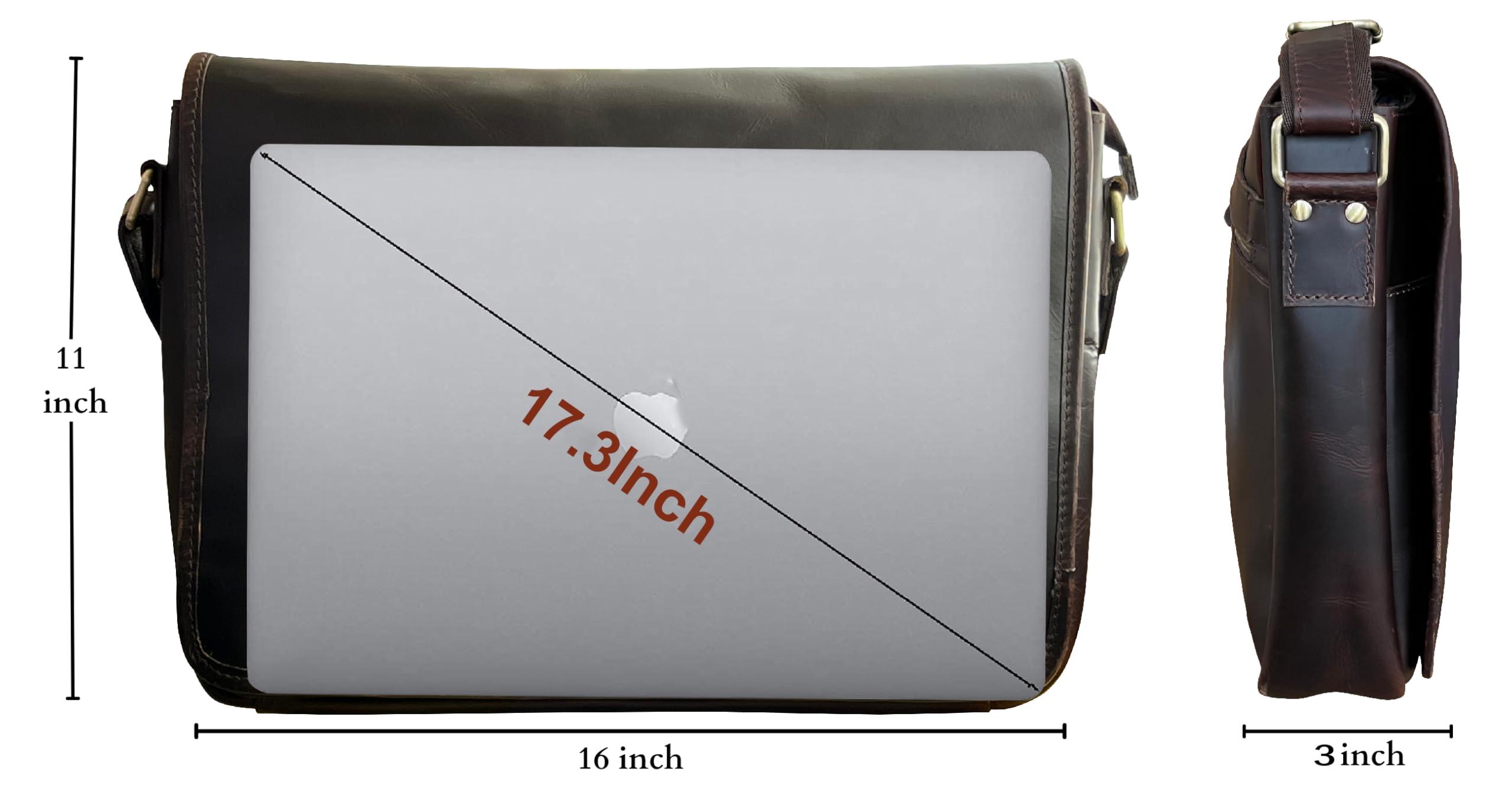 Leather Messenger Bag for Men 16" Full Grain Leather Laptop Bag Vintage Crossbody Office Satchel Travel Shoulder Bag - Image 2