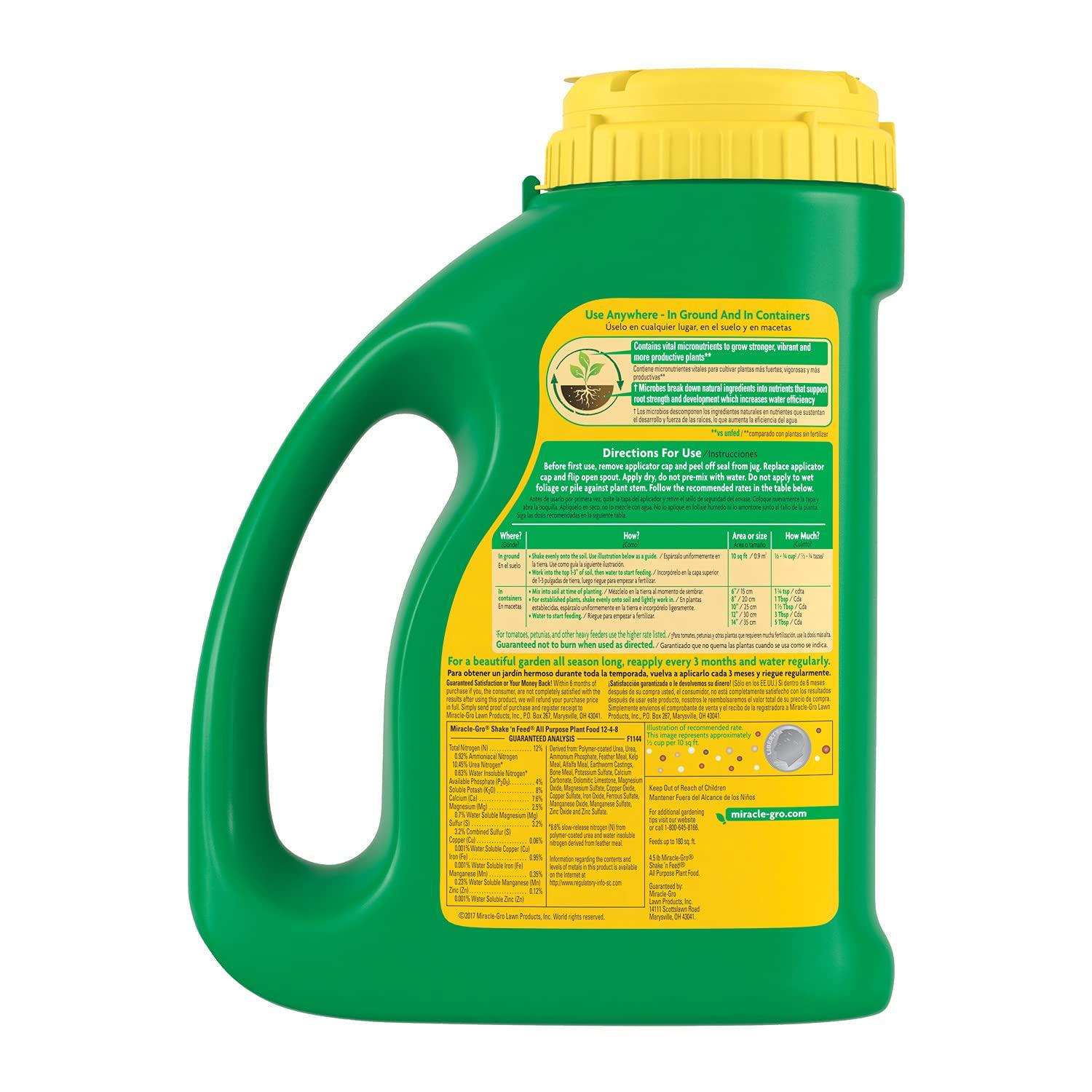 Miracle-Gro Shake 'N Feed All Purpose Plant Food, For In-Ground and Container Plants, Feeds for up to 3 Months, 4.5 lbs. - Image 2