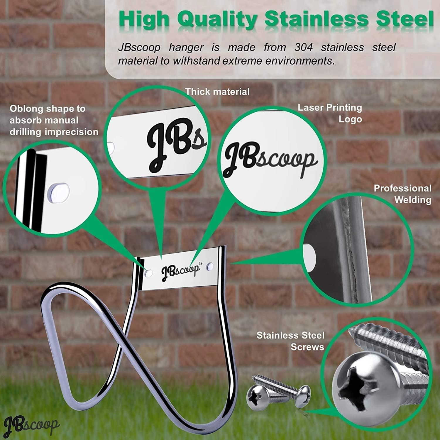 JBscoop Garden Hose Holder Stainless Steel Small Wall Mount Garden Hose Hook, Ideal for Water, Air, Hydraulic Hose, Ropes, Extension Cords Heavy Duty & Rust Proof Set of 2 - Image 4