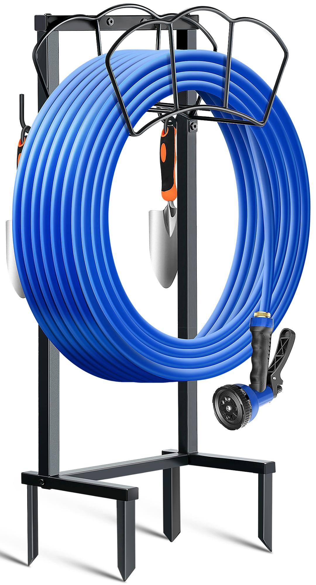 EONFAY Garden Hose Holder, Heavy Duty Water Hose Holders, Sturdy Metal Hose Stand, Hose Organizer, Water Hose Hanger Rack, Hose Reel Storage Stake hold 150Ft Water Hoses, for Patio, Lawn, Garden