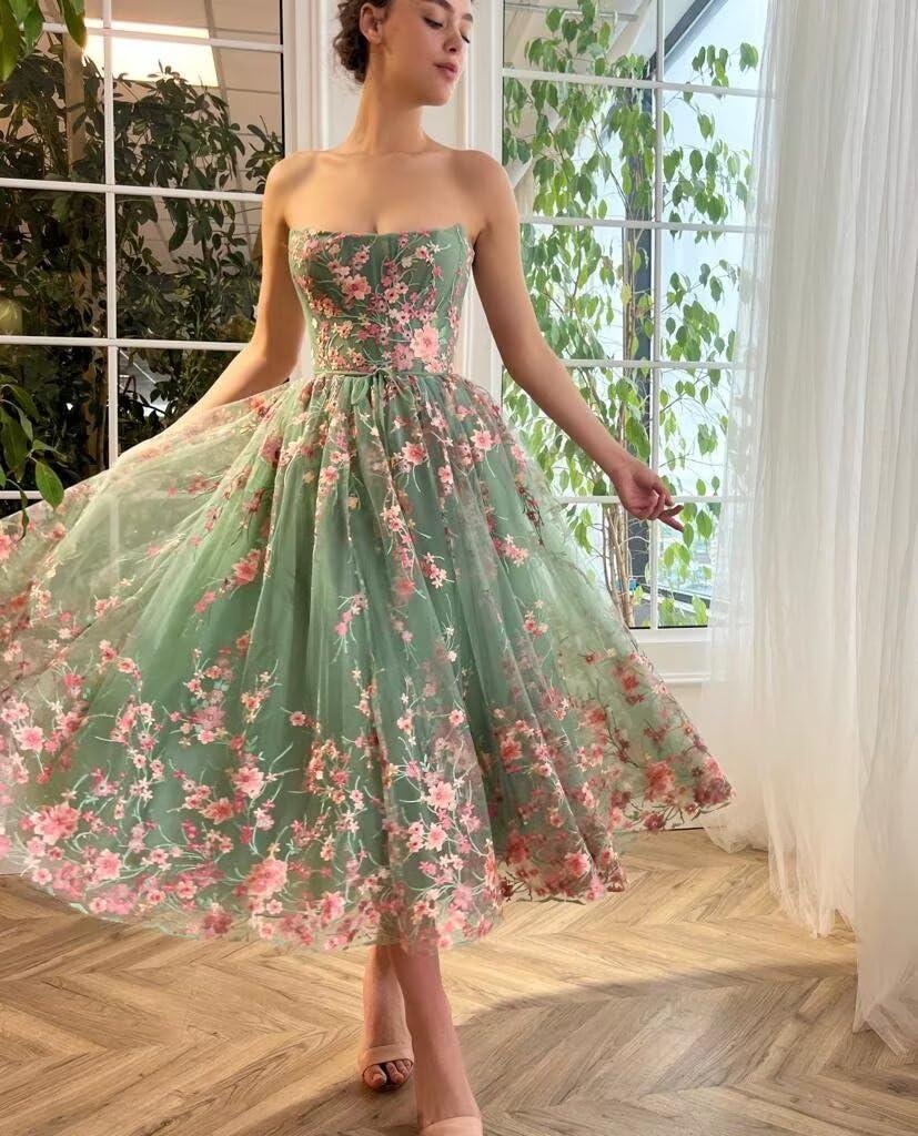Yuxin Puffy Sleeve Flower Prom Dresses for Women 2025 Long Embroidered Tulle Lace Formal Evening Party Gowns with Pocket 869 - Image 4
