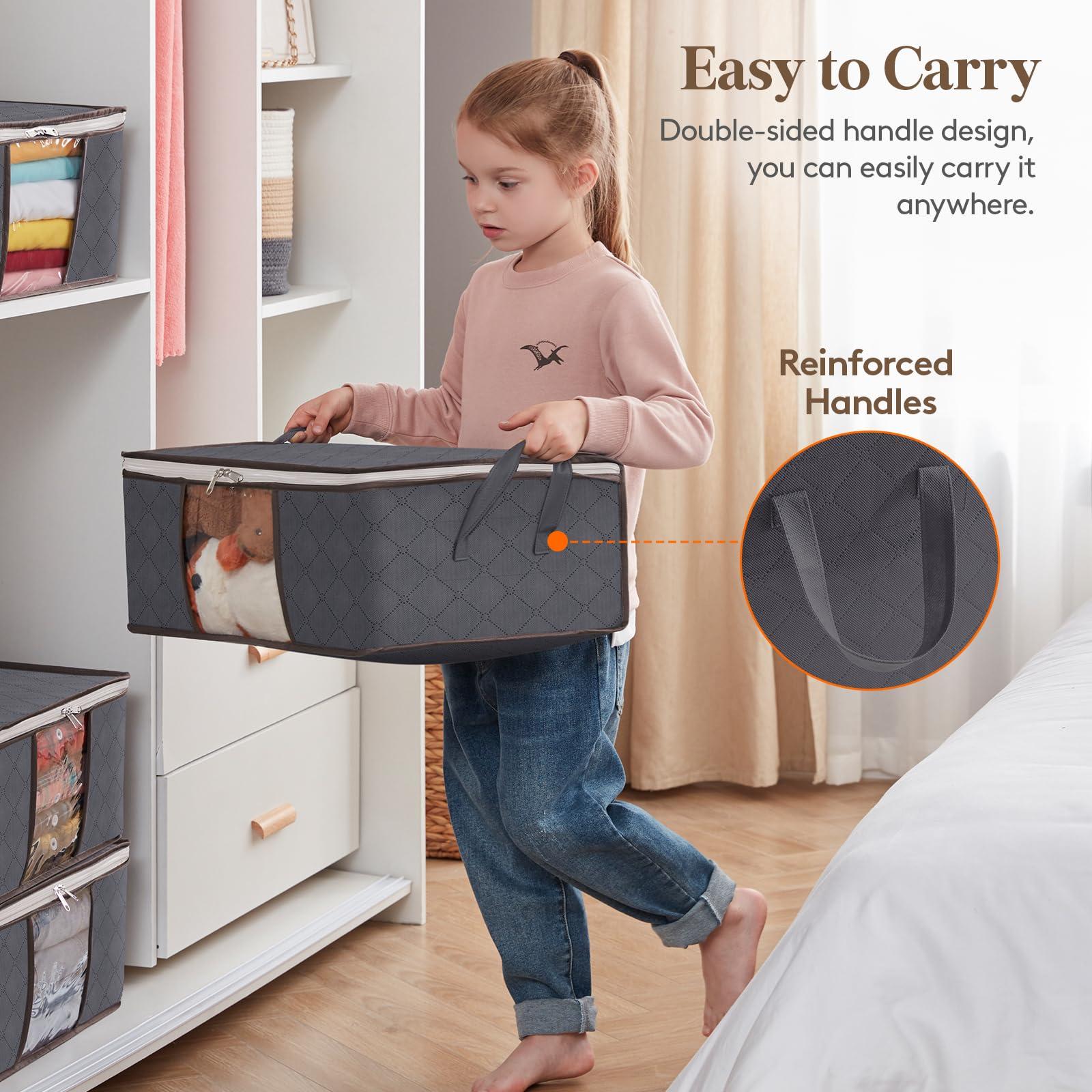 Lifewit 4 Pack Clothes Storage Bag, Foldable Storage Bin Closet Organizer with Reinforced Handle, Sturdy Fabric Blanket Storage with Clear Window, Storage Containers for Clothing, Bedding, Gray - Image 5