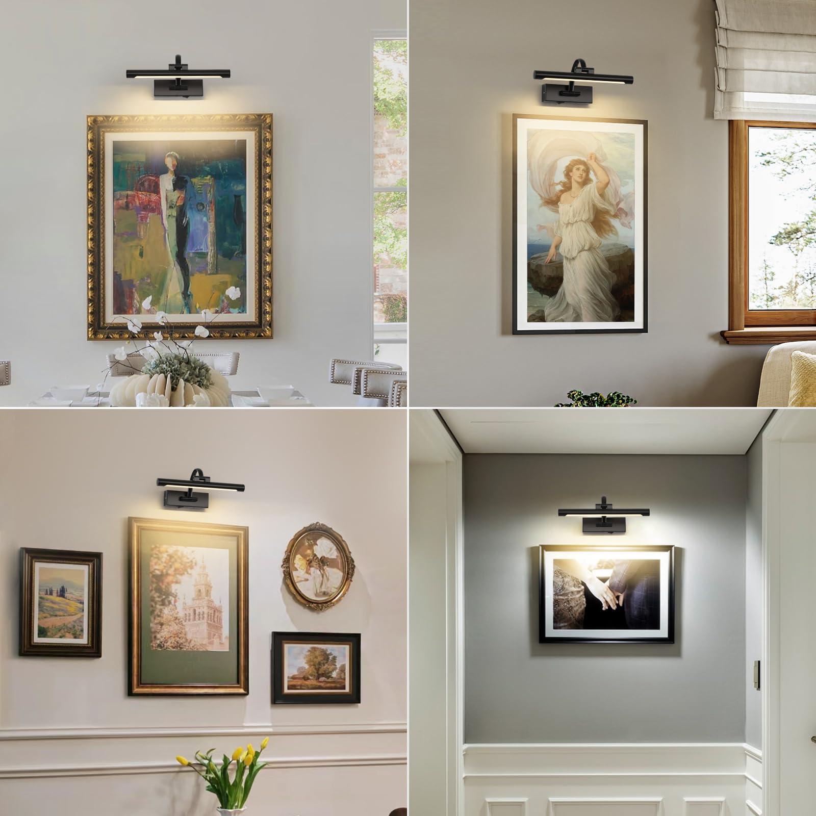 DESOOP Battery Operated Picture Lights for Wall Black Art Light Wireless Gallery Lights with Timer and Remote 12 Inch 2W Warm White - Image 6