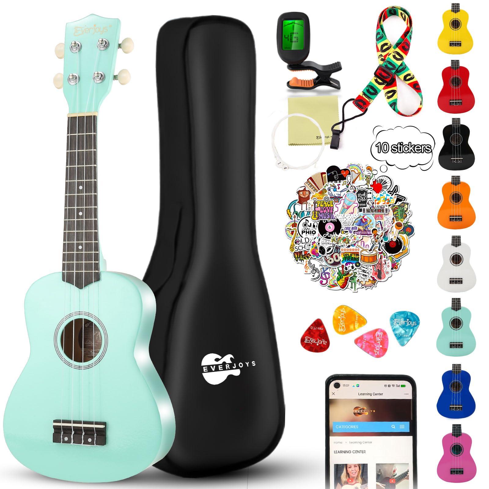 Soprano Ukulele Beginner Kit for Adult Student w/Free Online Lesson 21 Inch Ukelele Gig Bag Strap String Tuner Pick Polishing Cloth, Rainbow Series Ukalalee