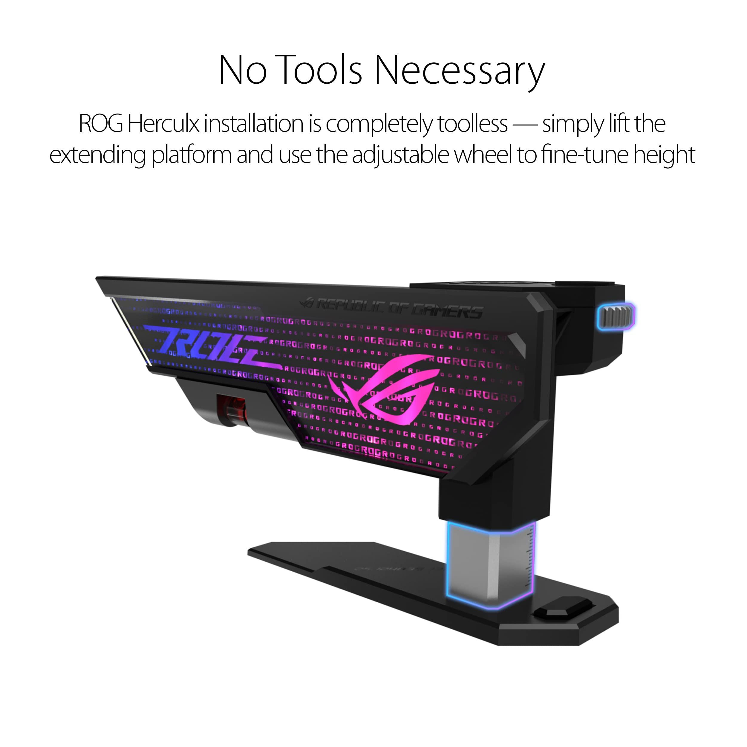 ASUS ROG Herculx Graphics Card Anti-Sag Holder Bracket (Solid Zinc Alloy Construction, Easy Toolless Installation, Included Spirit Level, Adjustable Height, Wide Compatibility, Aura Sync RGB) - Image 4