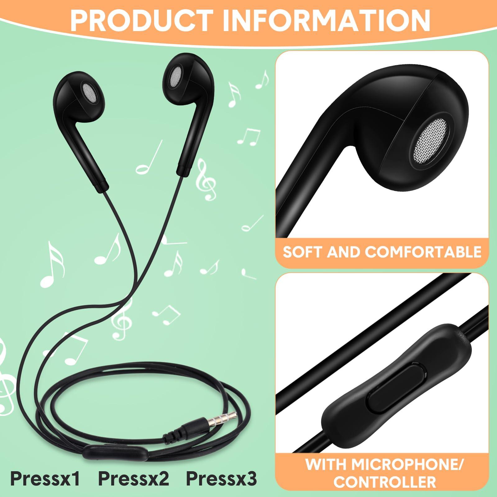 Xinnun 50 Pack Bulk Earbud Headphones with Mic Student in Ear Earbuds Classroom Wired Ear Buds with 3.5mm Headphone Plug for Kids Adults School Library Museum Travel Plane Tablet(Black,Simple) - Image 2