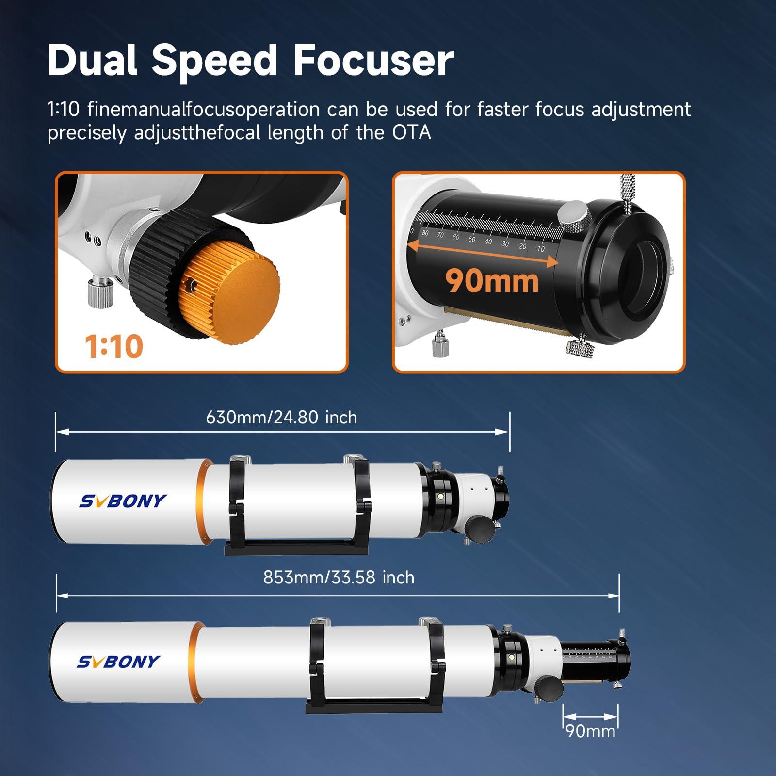 SVBONY SV503 Refractor Telescope, 102mm F7 Extra Low Dispersion Achromatic Refractor OTA, Dual-Speed Focuser, 90mm Back Focus, Telescope for Adults High Powered, for Deep Sky Planets Astrophotography - Image 4