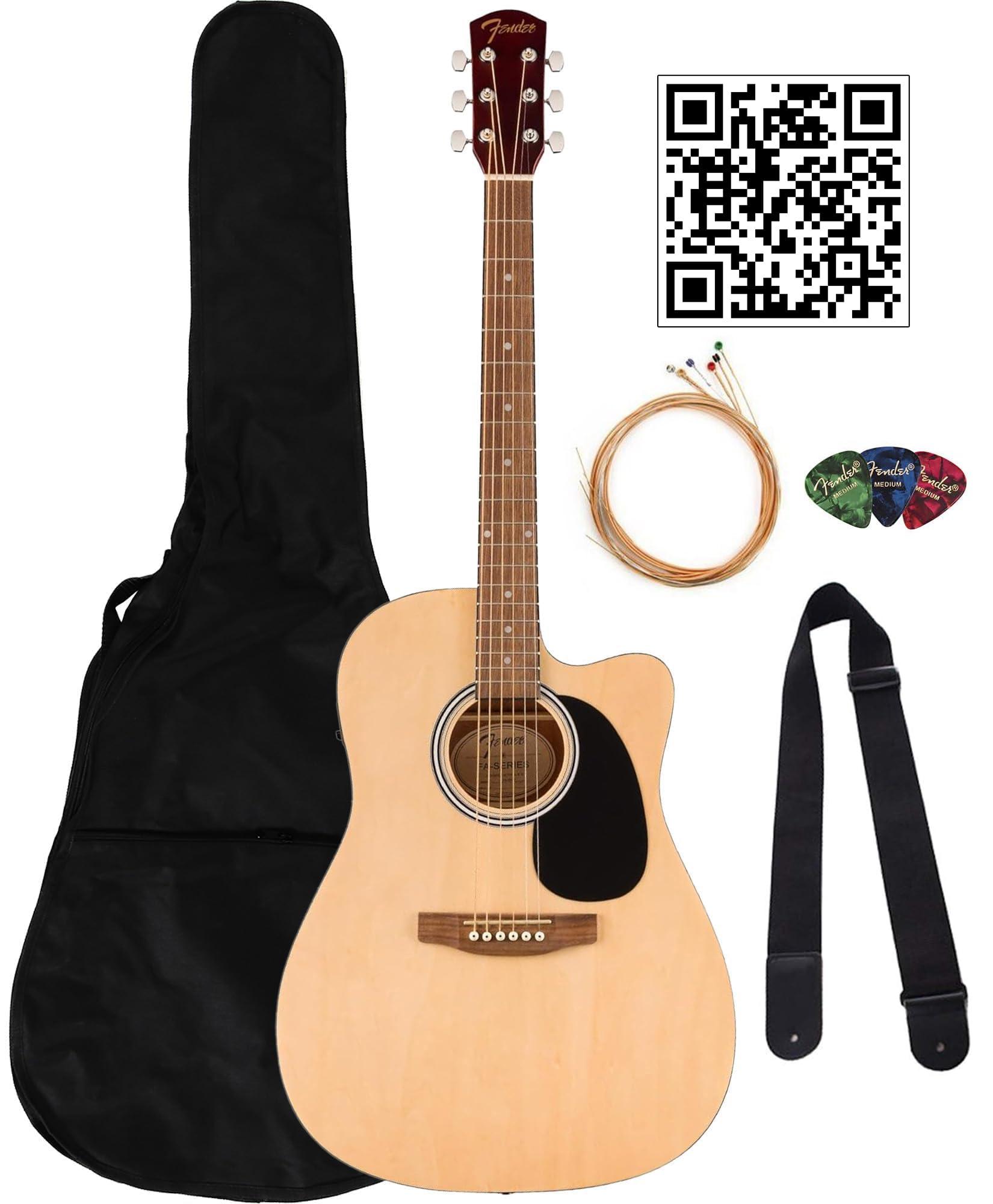 Fender Dreadnought Acoustic-Electric Guitar - Natural Bundle with Gig Bag, Strap, Strings, Picks, and Austin Bazaar Instructional Video