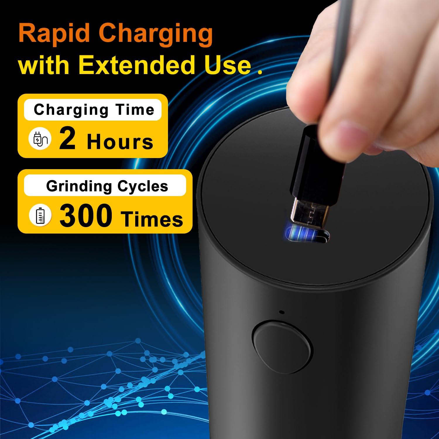 VGY Electric Salt and Pepper Grinder Set Rechargeable, 2 Pack Automatic One-Handed Operation Pepper Mills, 5 Adjustable Coarseness Levels, LED Light, Washable 95ml-Container, USB Charging - Image 5