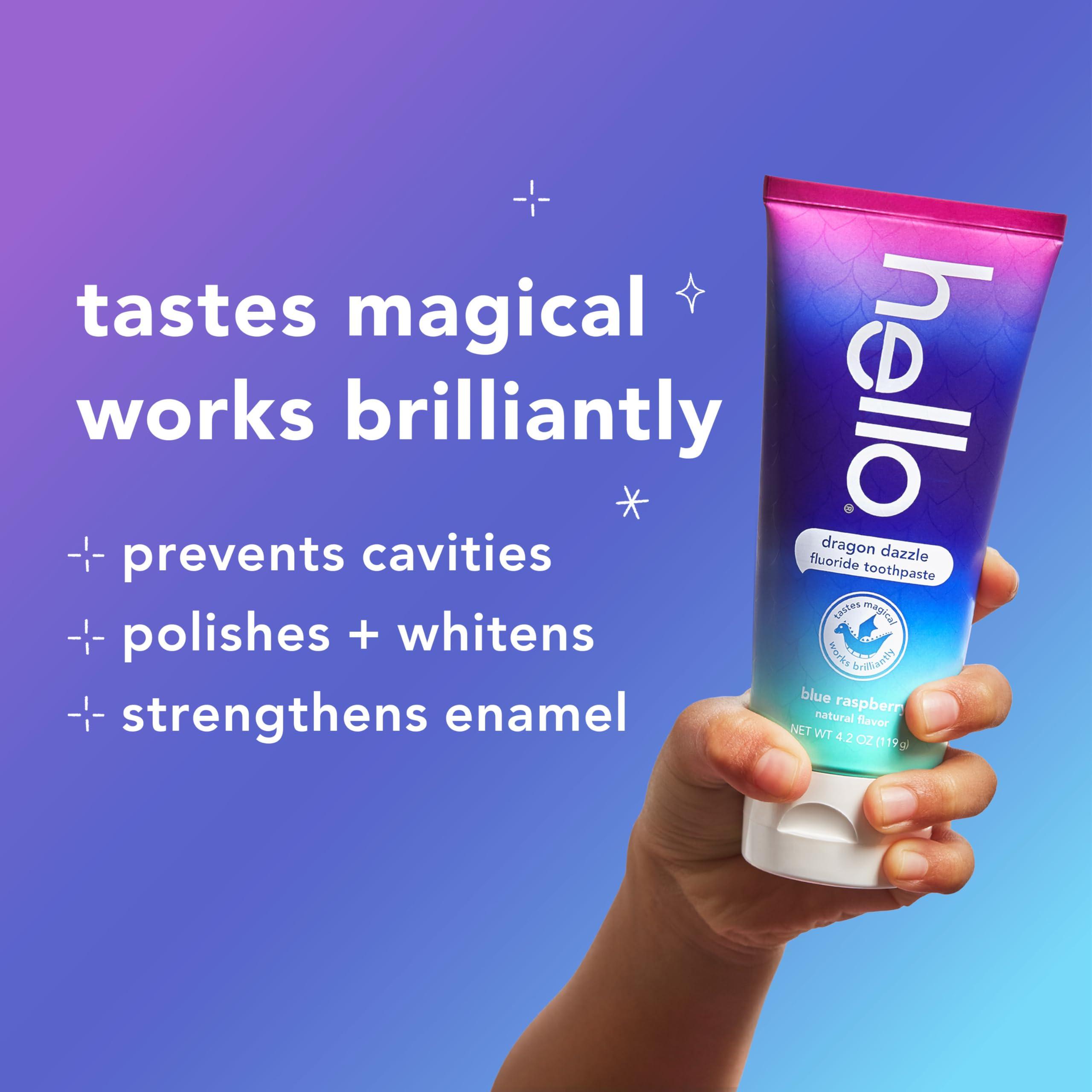hello Dragon Dazzle Blue Raspberry Kids Toothpaste, Fluoride Toothpaste, Ages 2+, No Artificial Sweeteners, No SLS, Gluten Free, Vegan, Pack of 3, 4.2 OZ Tubes - Image 3