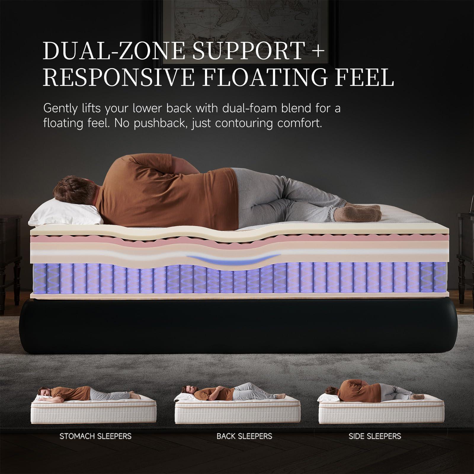 HIRELIX 12 Inch Queen Hybrid Mattress, Cooling Gel Memory Foam & Zoned Pocket Coils, Pressure Relief, Motion Isolation, Breathable Bed in a Box, CertiPUR-US Certified - Image 4