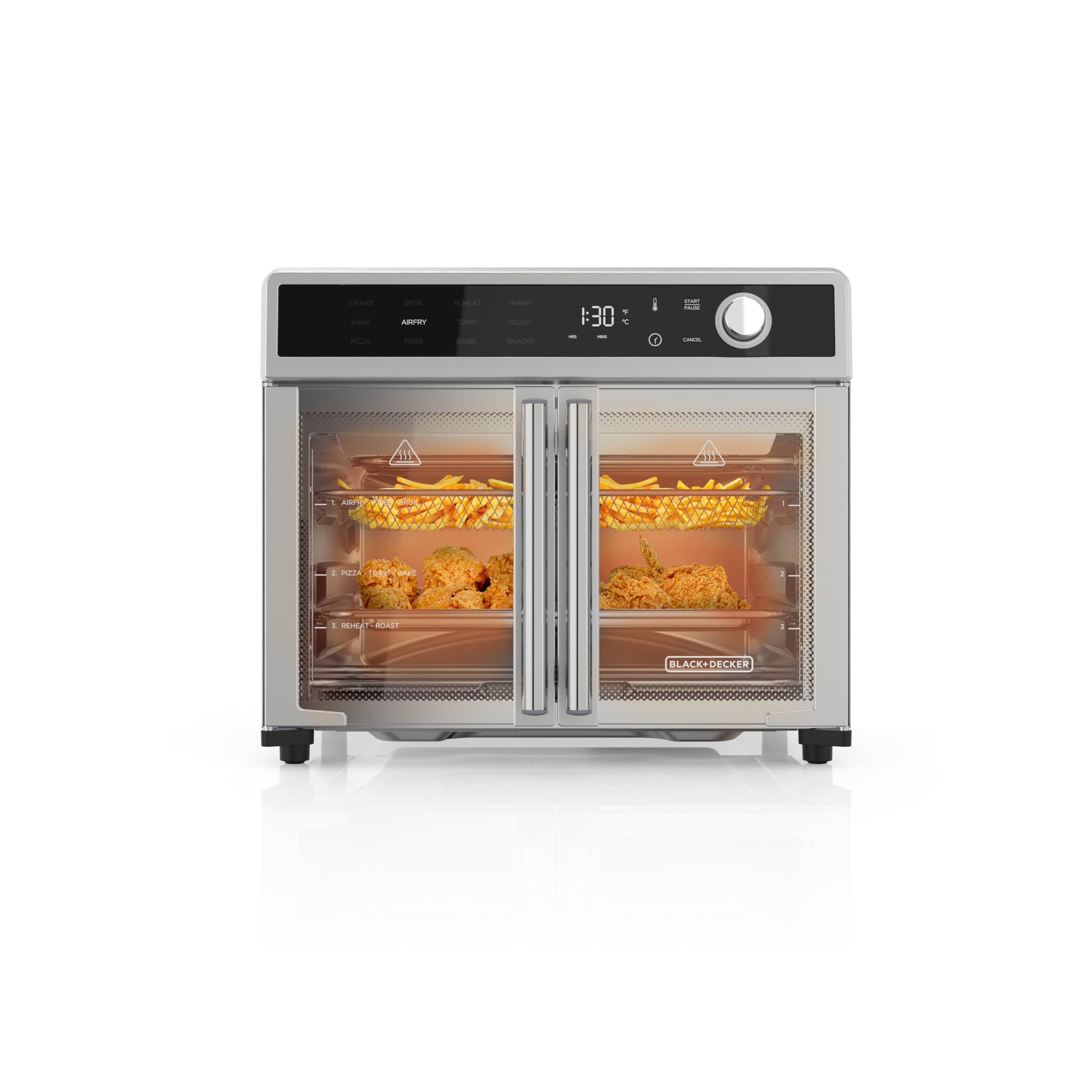 BLACK+DECKER Crisp 'N Bake Air Fryer Toaster Oven Combo, 12 in 1 Countertop Convection Oven Cooks Food Fast, Fits a Whole Pizza or 6 Toast Slices, French Doors with Stainless Steel Finish - Image 3